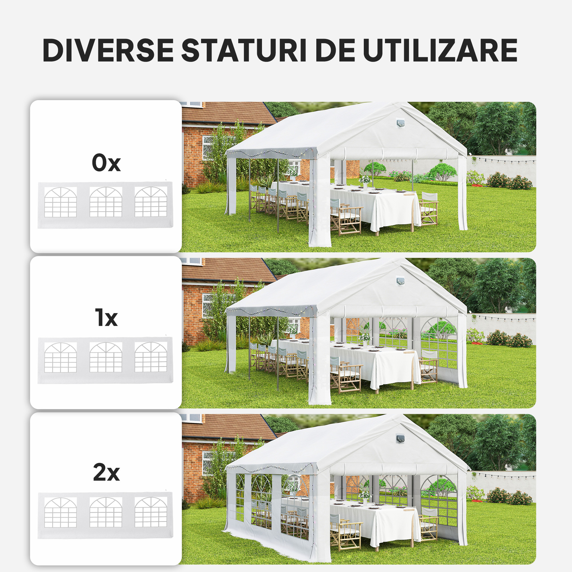  Cort pentru Petreceri 4x6 m cu Ferestre si 4 Pereti Laterali Demontabili, din Otel si PE, Alb [7]