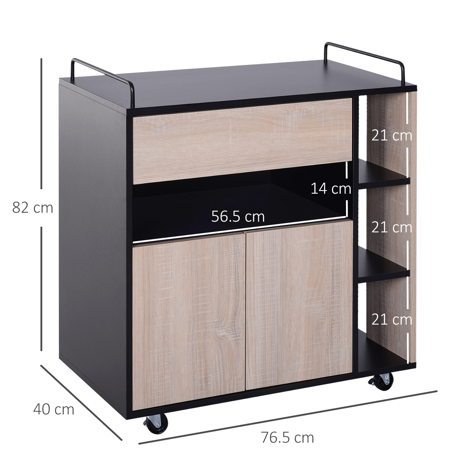  Dulapior Bucatarie cu Roti - Stejar & Negru, 76.5×40×82 cm [2]