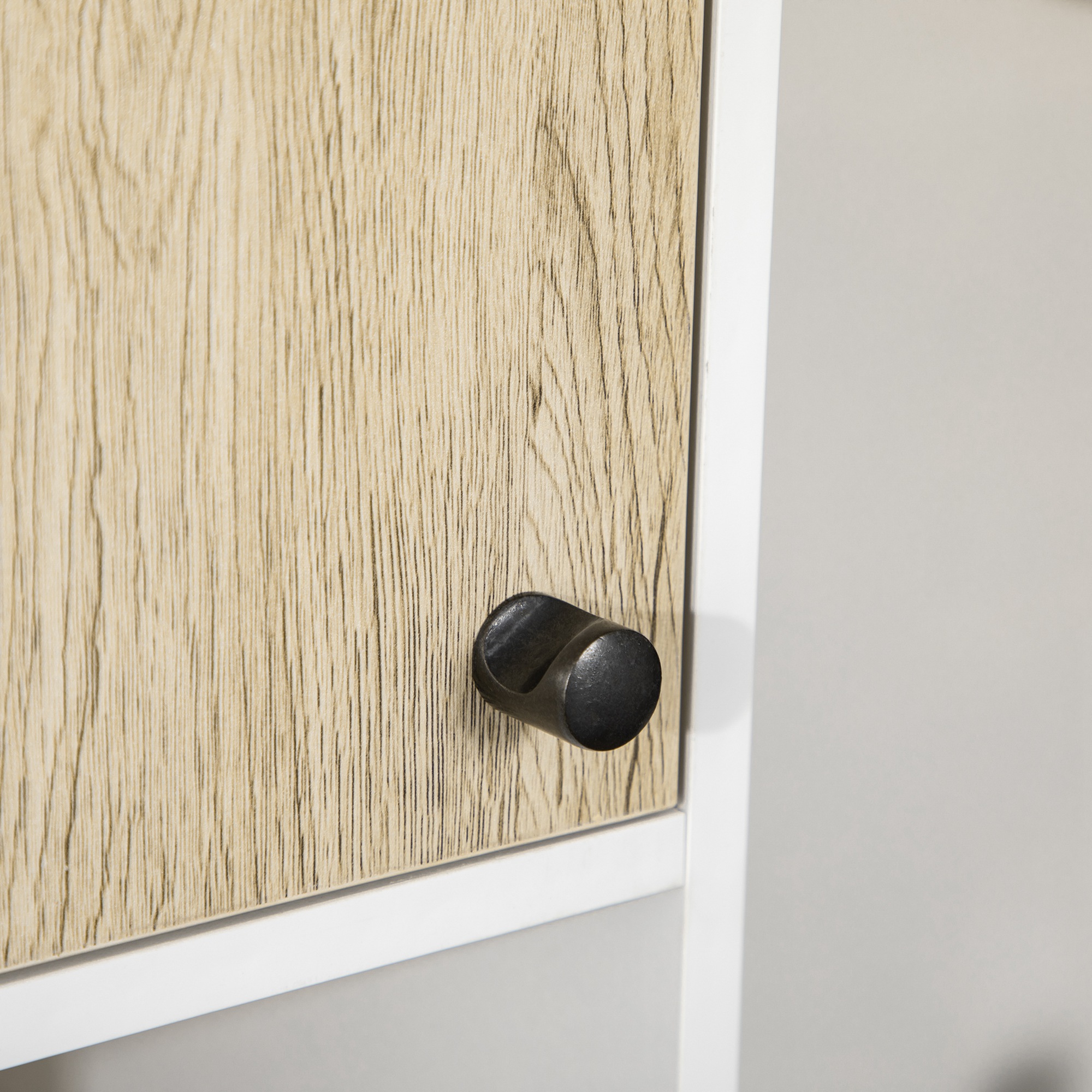  Dulap de depozitare inalt pentru baie, cu 2 rafturi deschise si 2 dulapuri de depozitare, natural si alb [7]