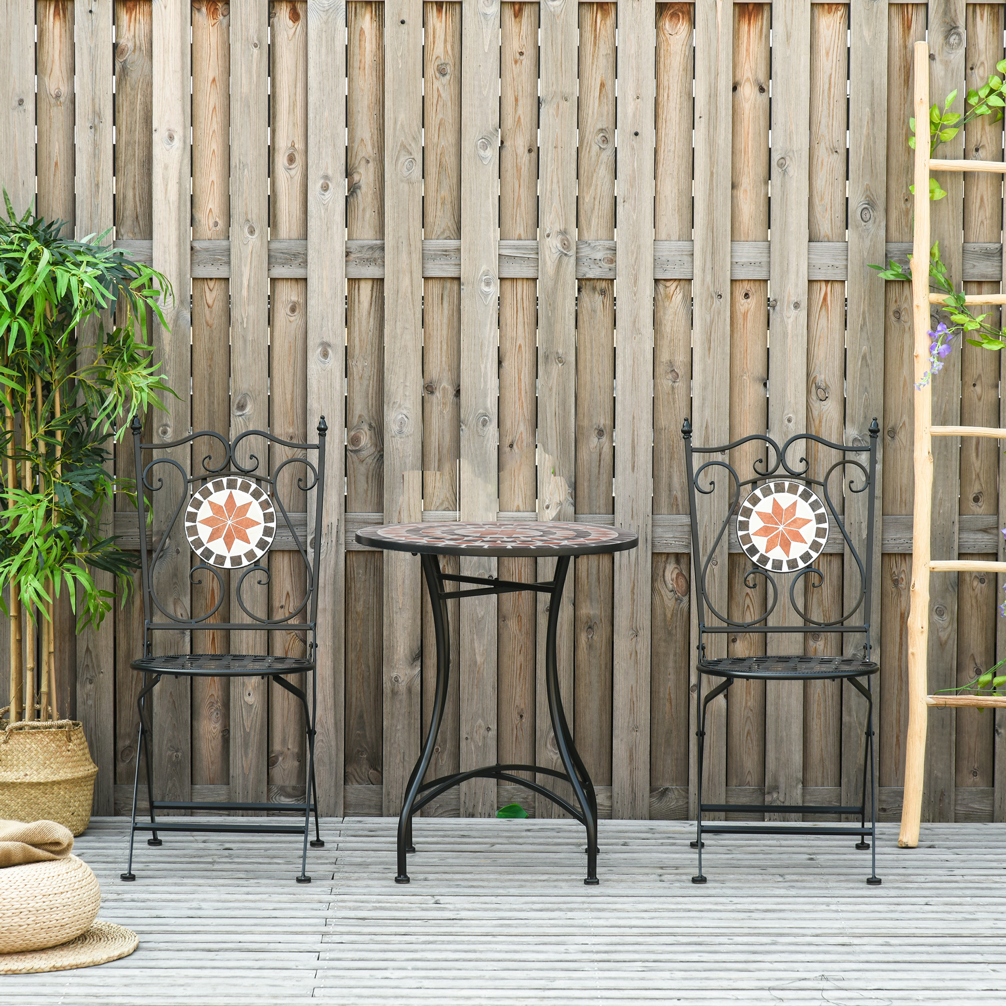  Mobilier Gradina 3 Piese - 2 Scaune & Masa Mozaic Metalica [1]