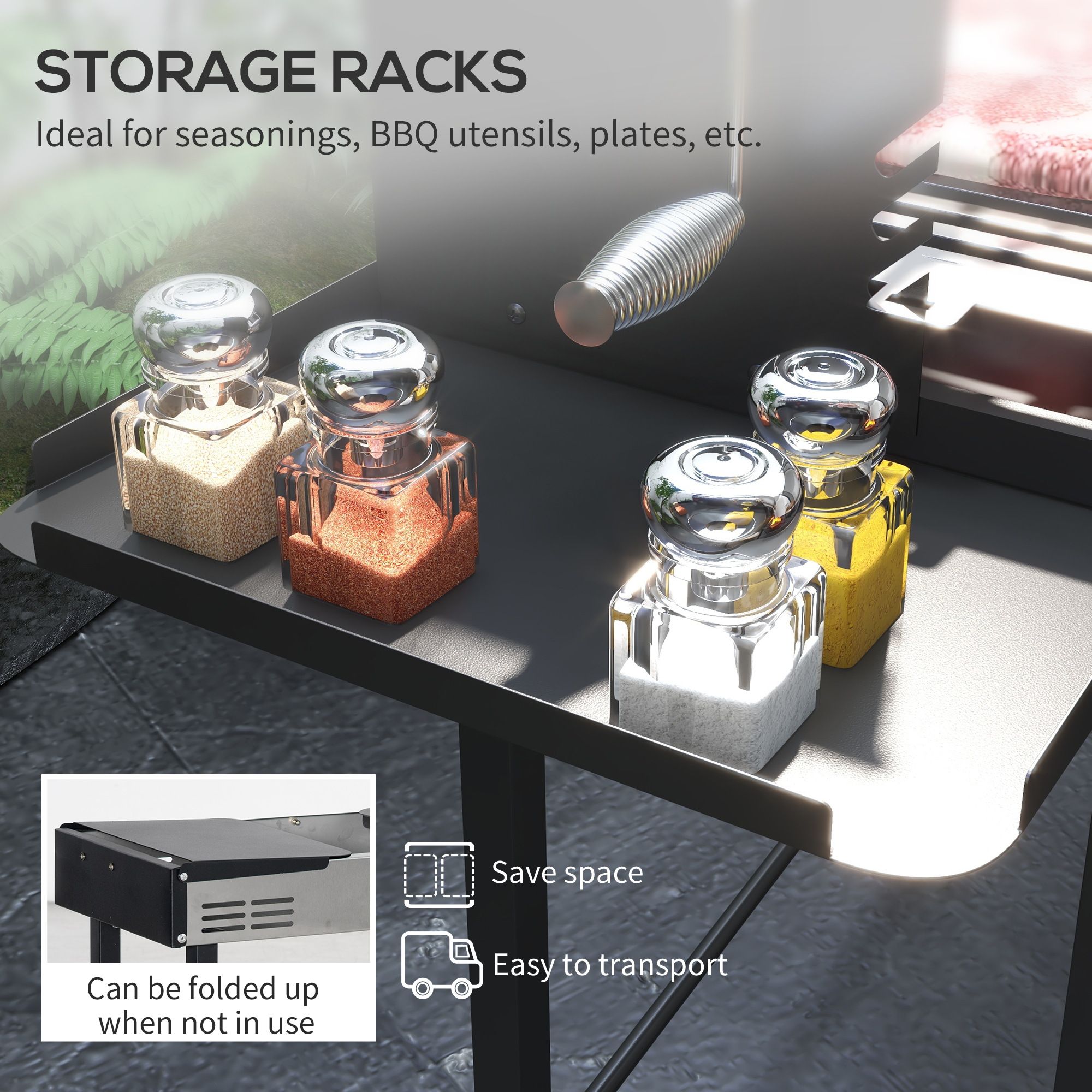  Gratar pe Carbune cu 3 Niveluri, Rafturi Pliabile si Rotisor, din Otel Inoxidabil, 118x32x90 cm, Negru [5]