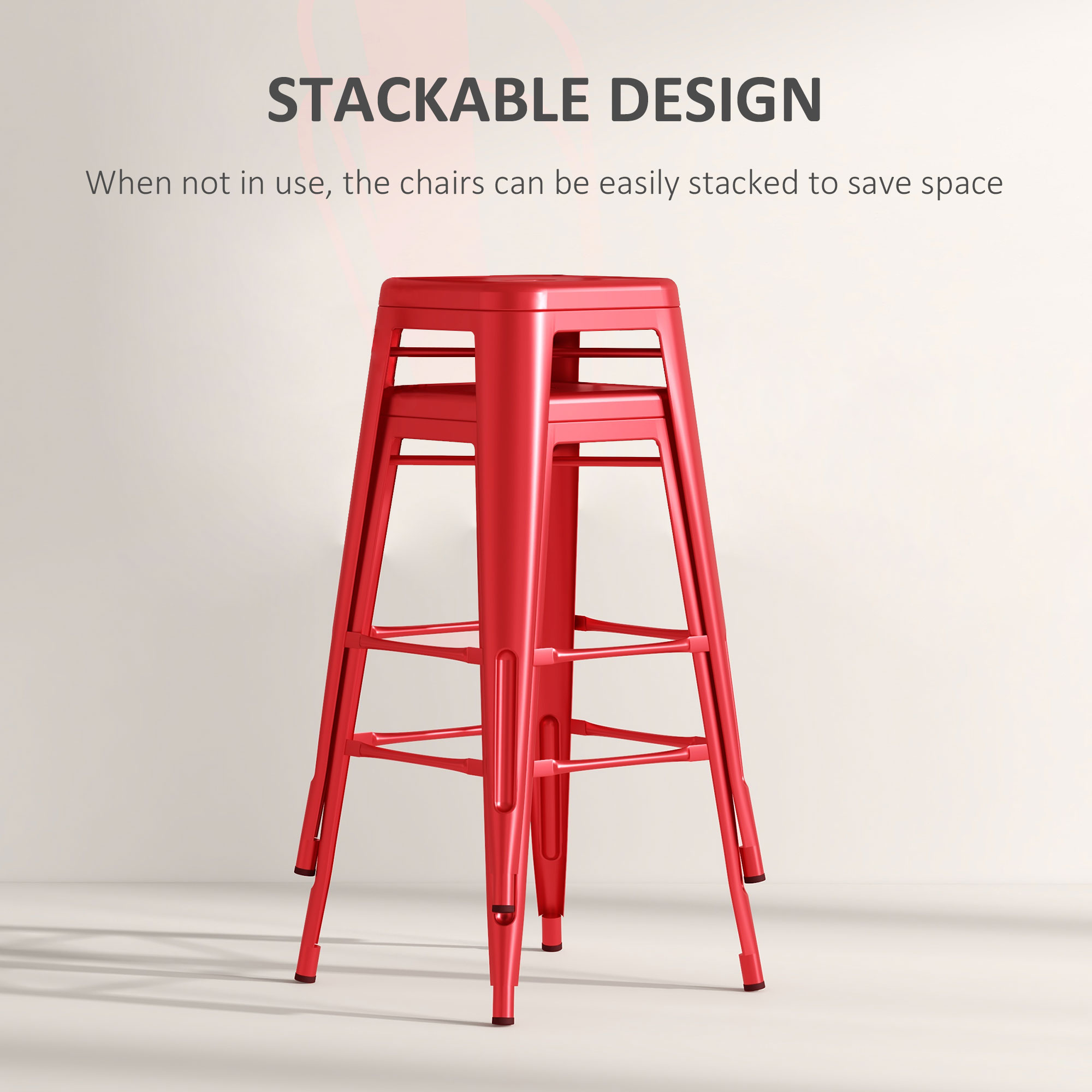  Set 2 Taburete de Bucatarie cu Spatar Detasabil si Reazem pentru Picioare, 44x49x116 cm, Rosu [5]