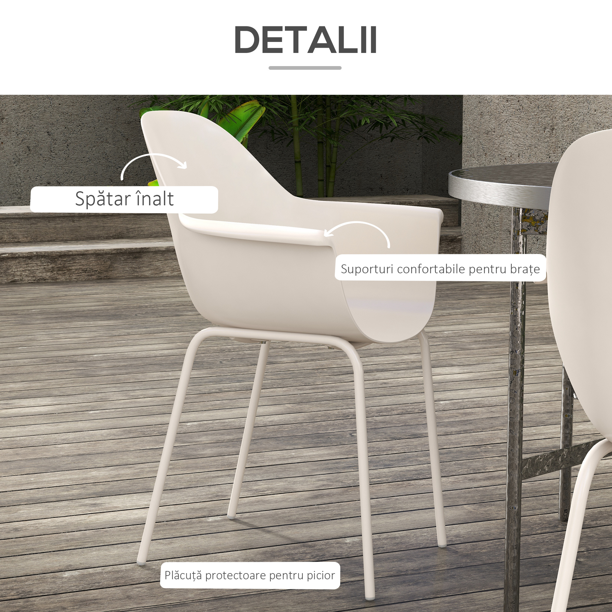  Scaune De Gradina 4 Bucati, Stivuibile, Gri [4]