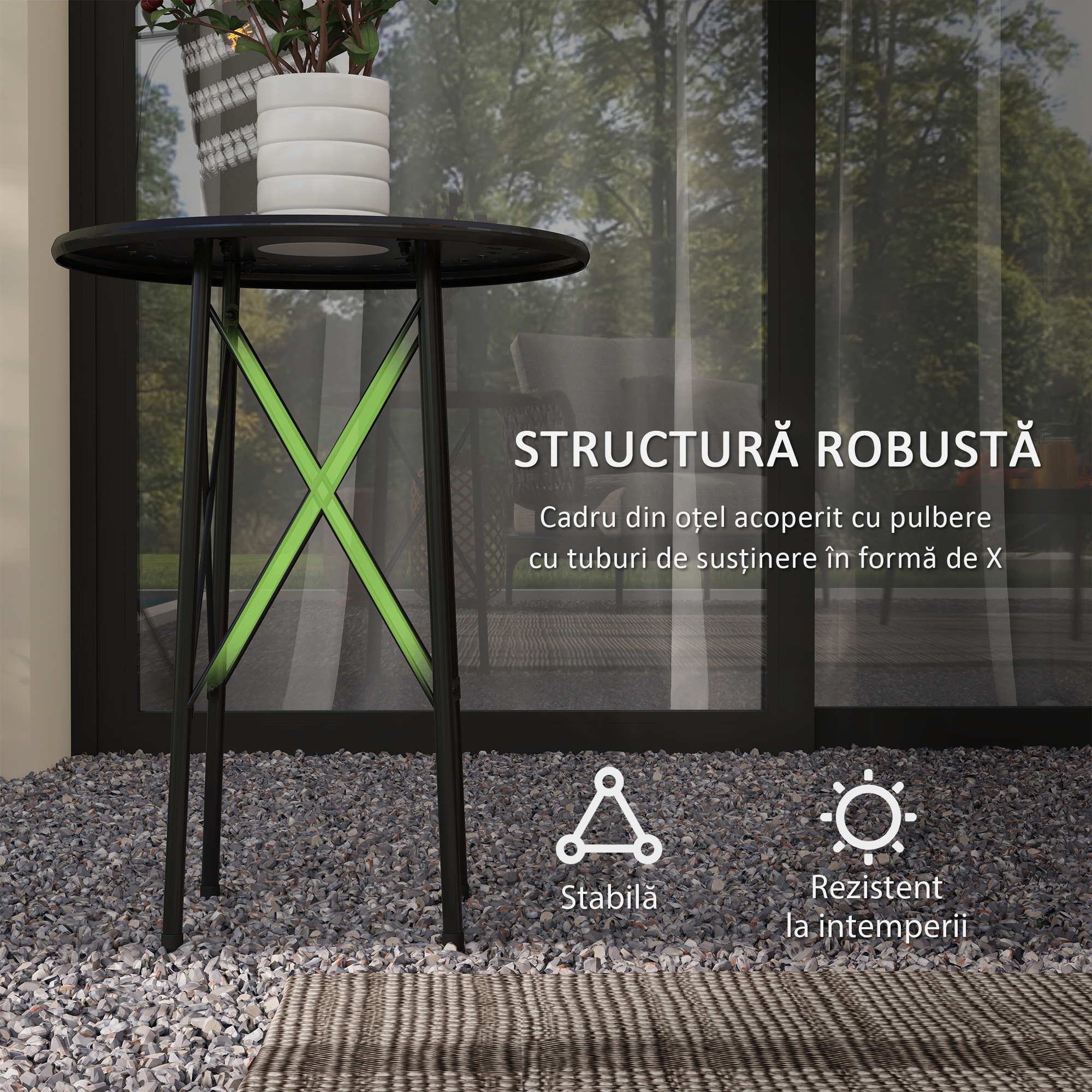  Masuta de Gradina cu Intarsii Florale si Frunze, Masa de Exterior si Interior, Ø40x50 cm, Negru [4]