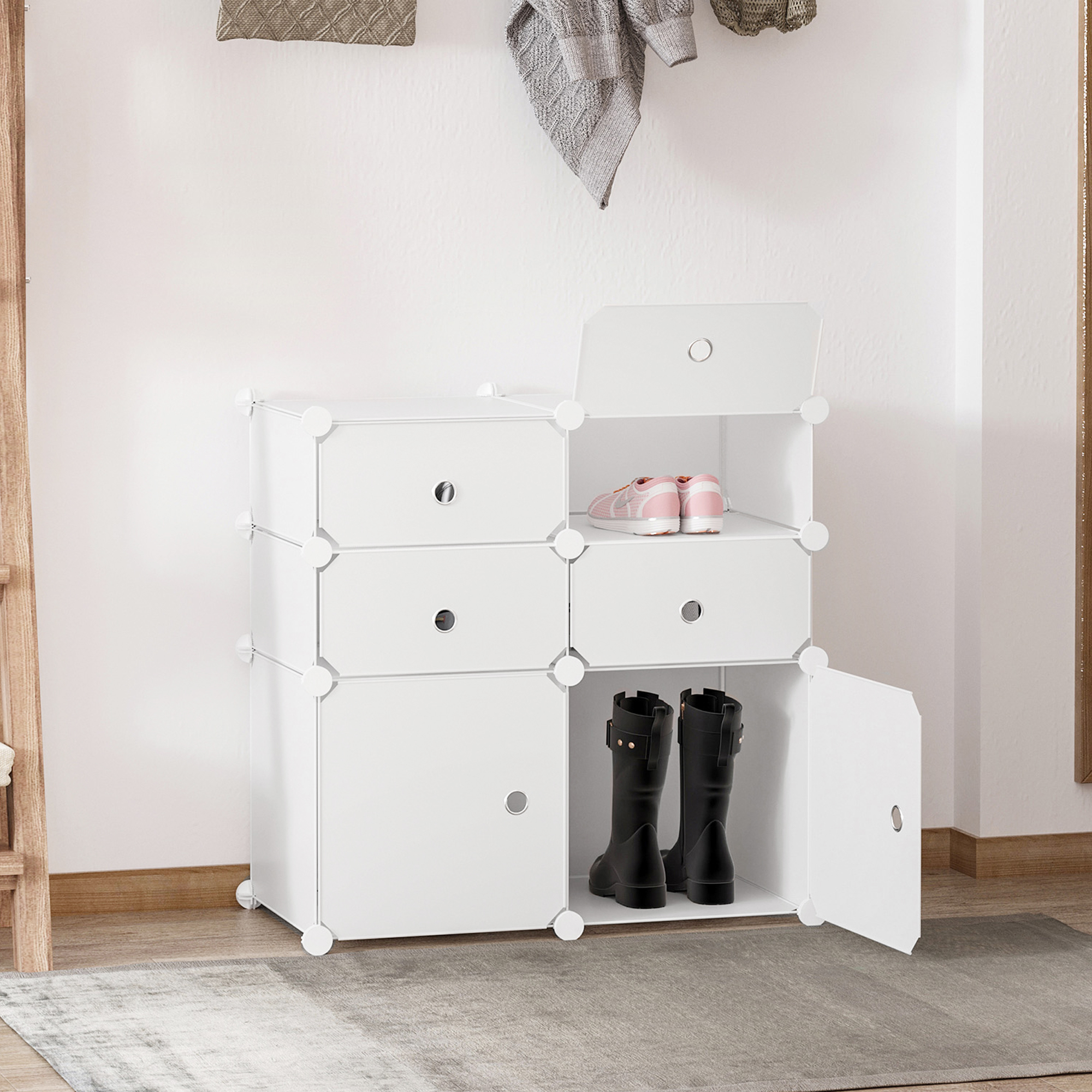  Dulap Haine Dulap Pantofi Modular din Plastic 6 Cuburi Alb, 75x37x73cm [1]