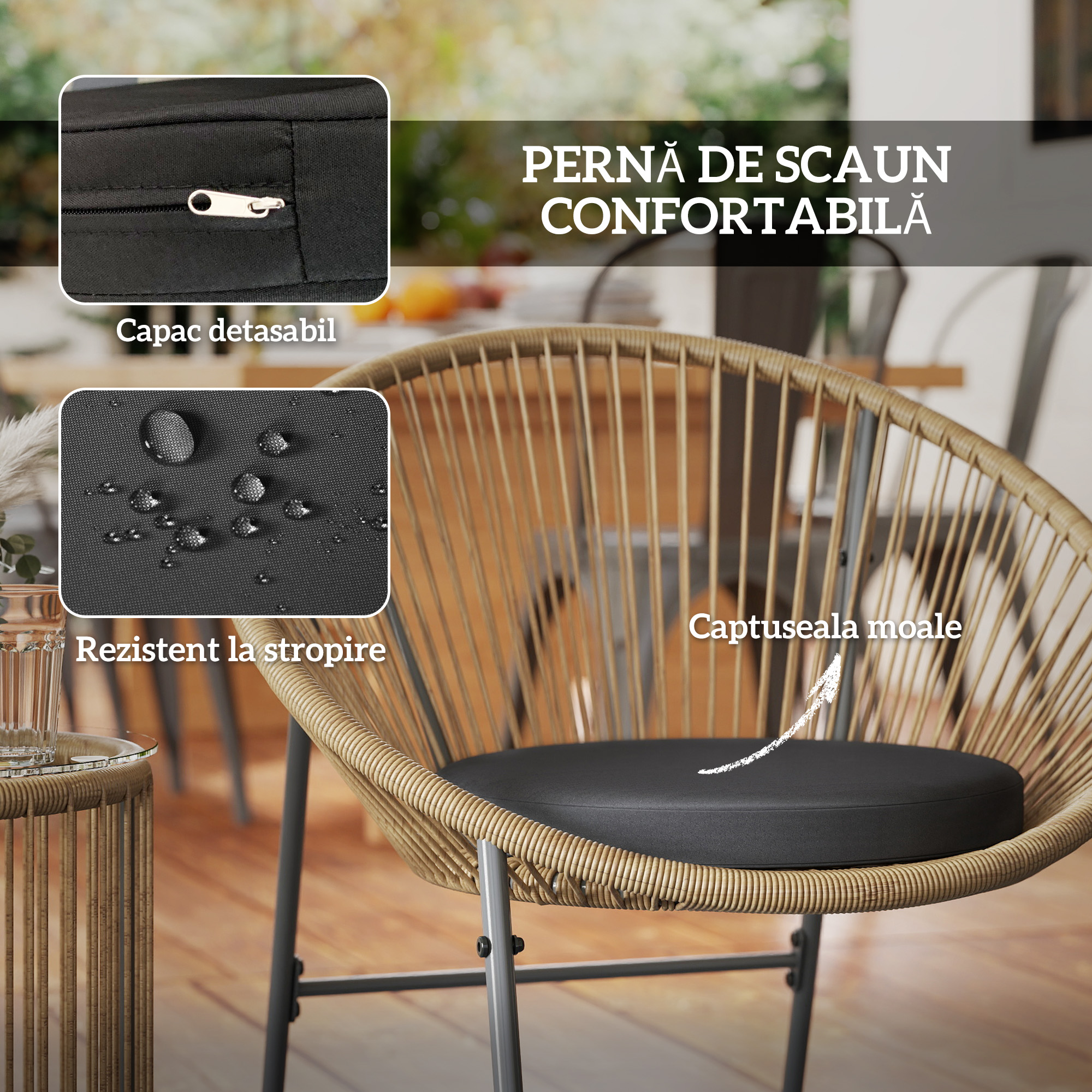  Set Mobilier din 3 Piese din Ratan pentru Gradina cu Scaune si Masuta de Cafea, 72x73x77 cm, Natural [5]