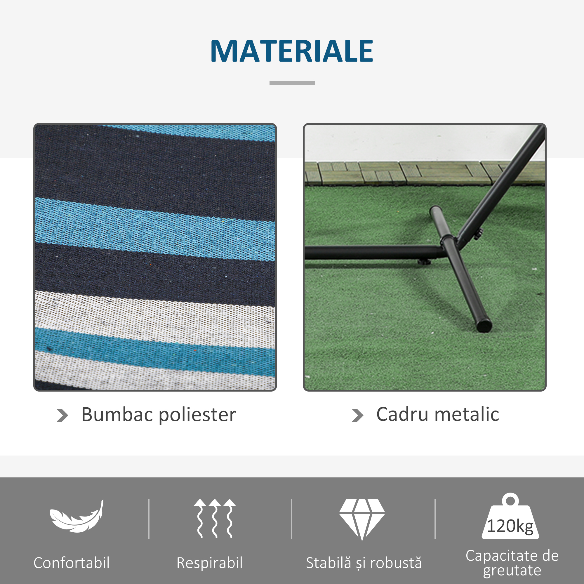  Hamac Autoportant cu Suport, inaltime Reglabila si Geanta de Transport, 310x117x105 cm, Alb [4]