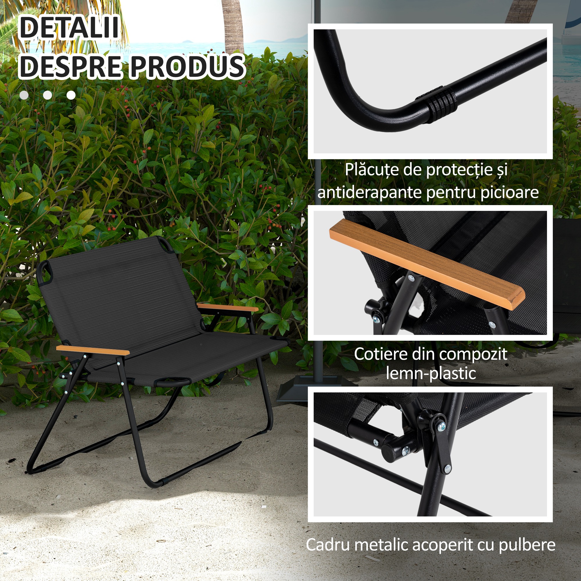  Scaun Pliabil pentru 2 Persoane, Canapea de Exterior [5]