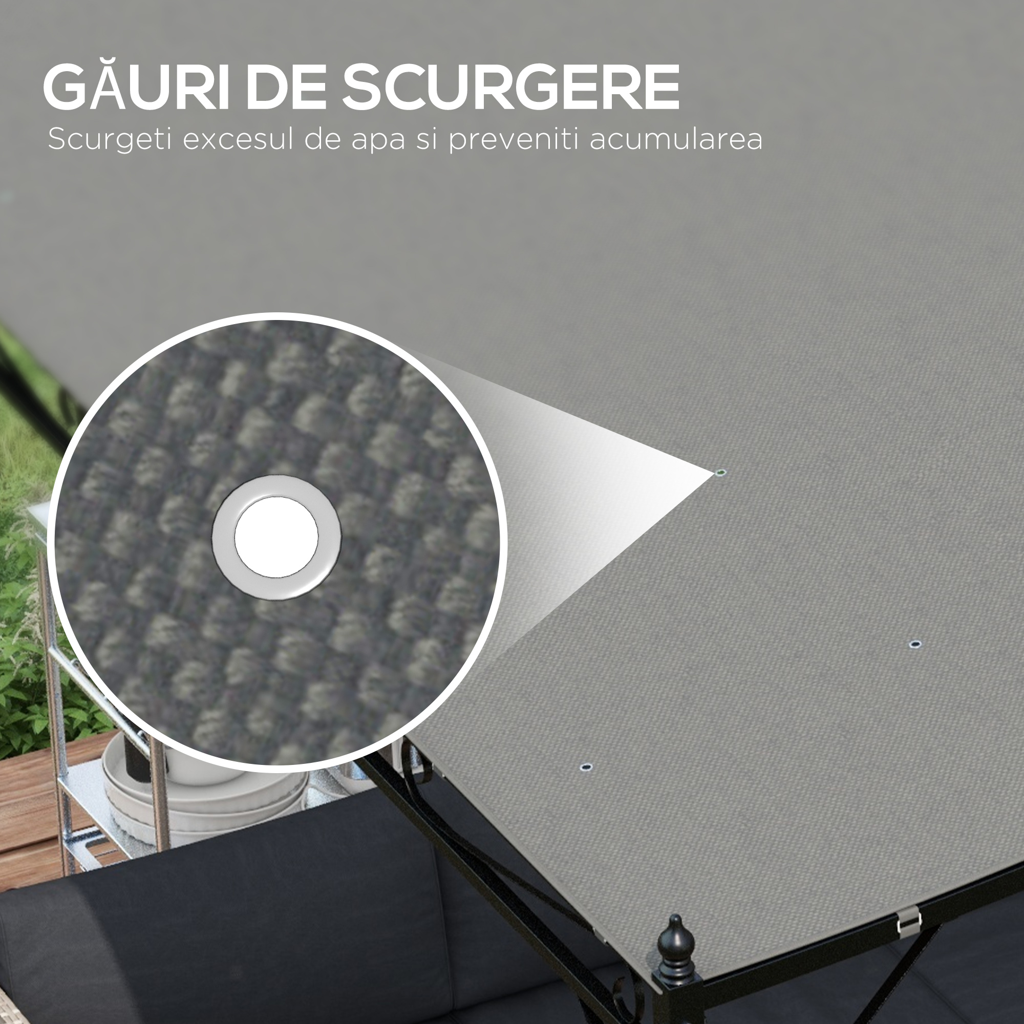  Copertina de Rezerva pentru Pergola cu 16 Orificii de Scurgere, Carlige şi Inele, 297x 297 cm, Gri inchis [4]