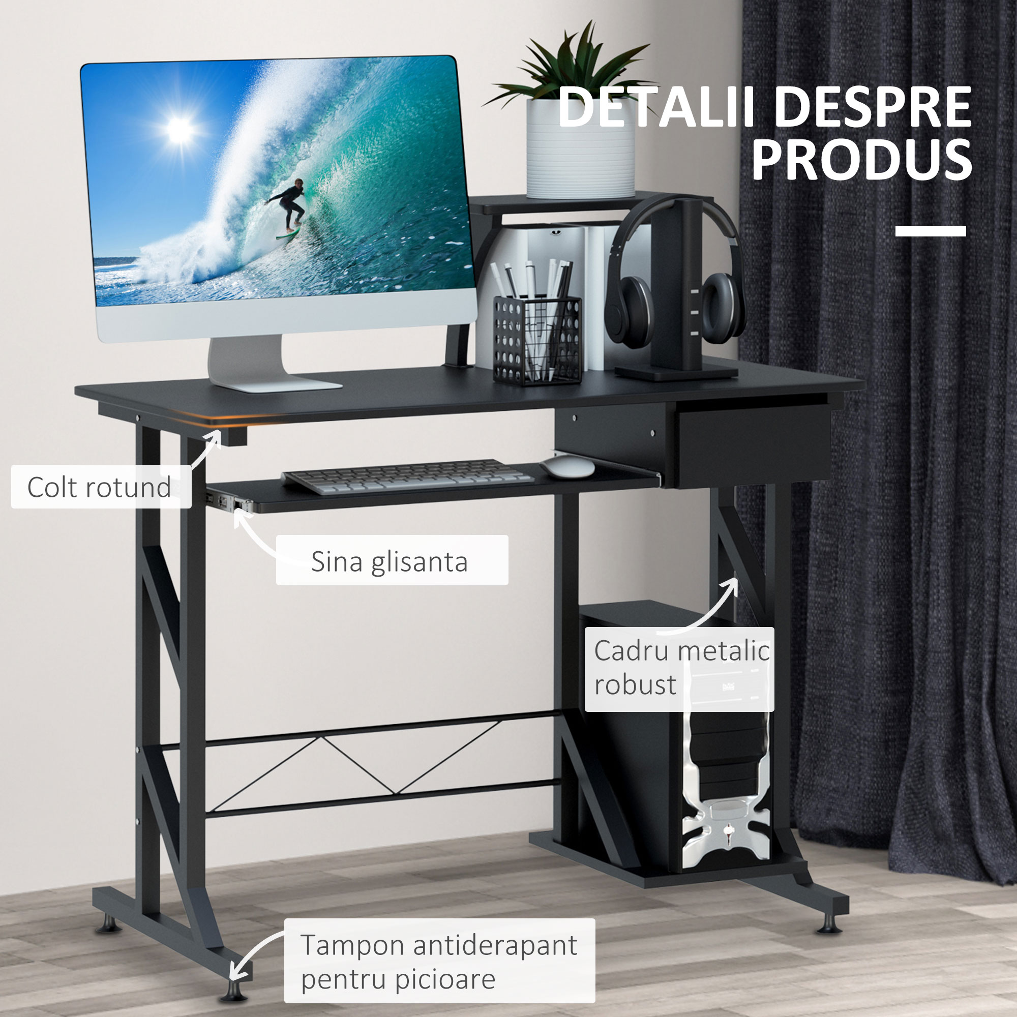  birou calculator, cu suport glisant,90x50x95 cm [4]