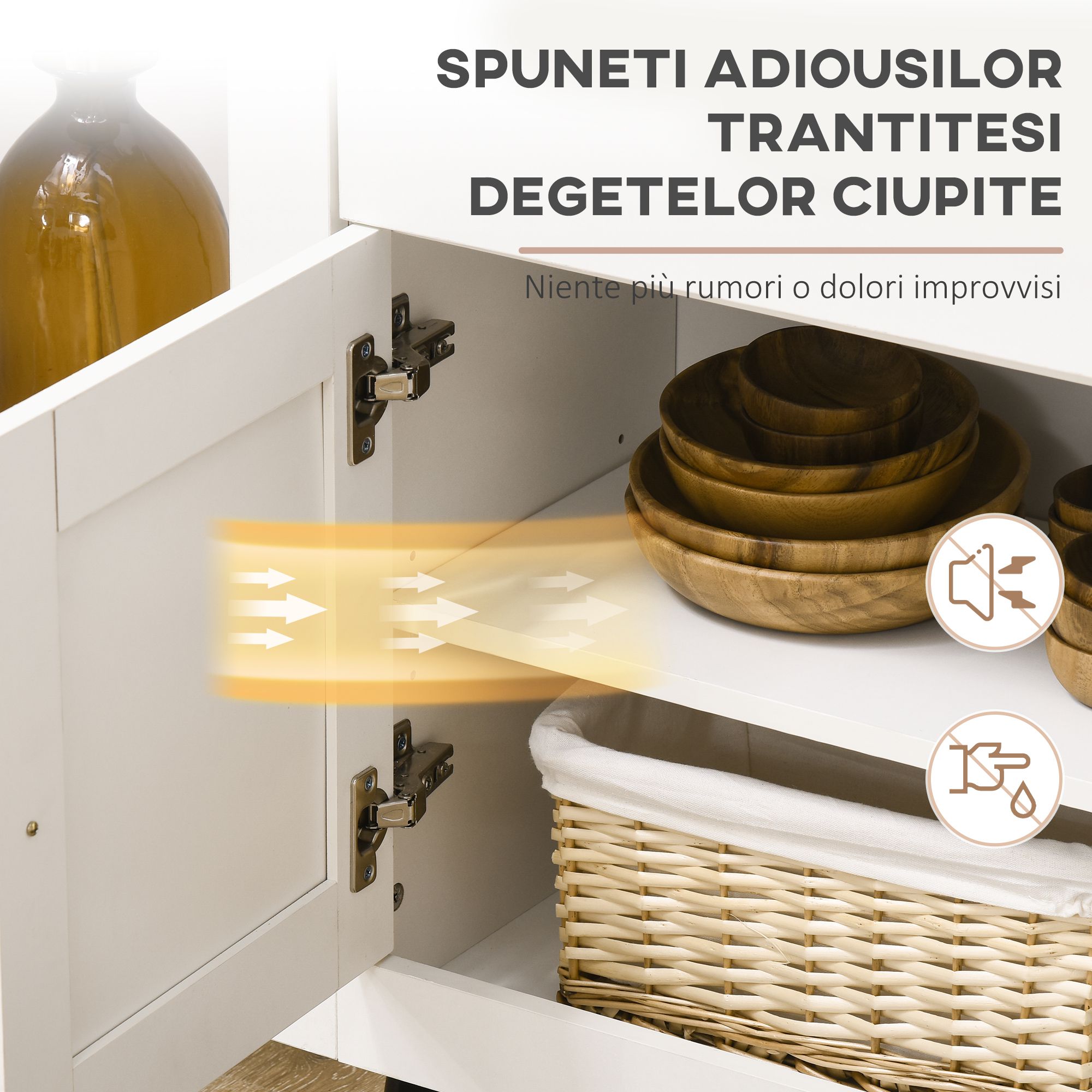  Bufet din Lemn cu 2 Sertare si 2 Dulapuri, 117x35x80 cm, Alb si Finisaj Lemn [5]