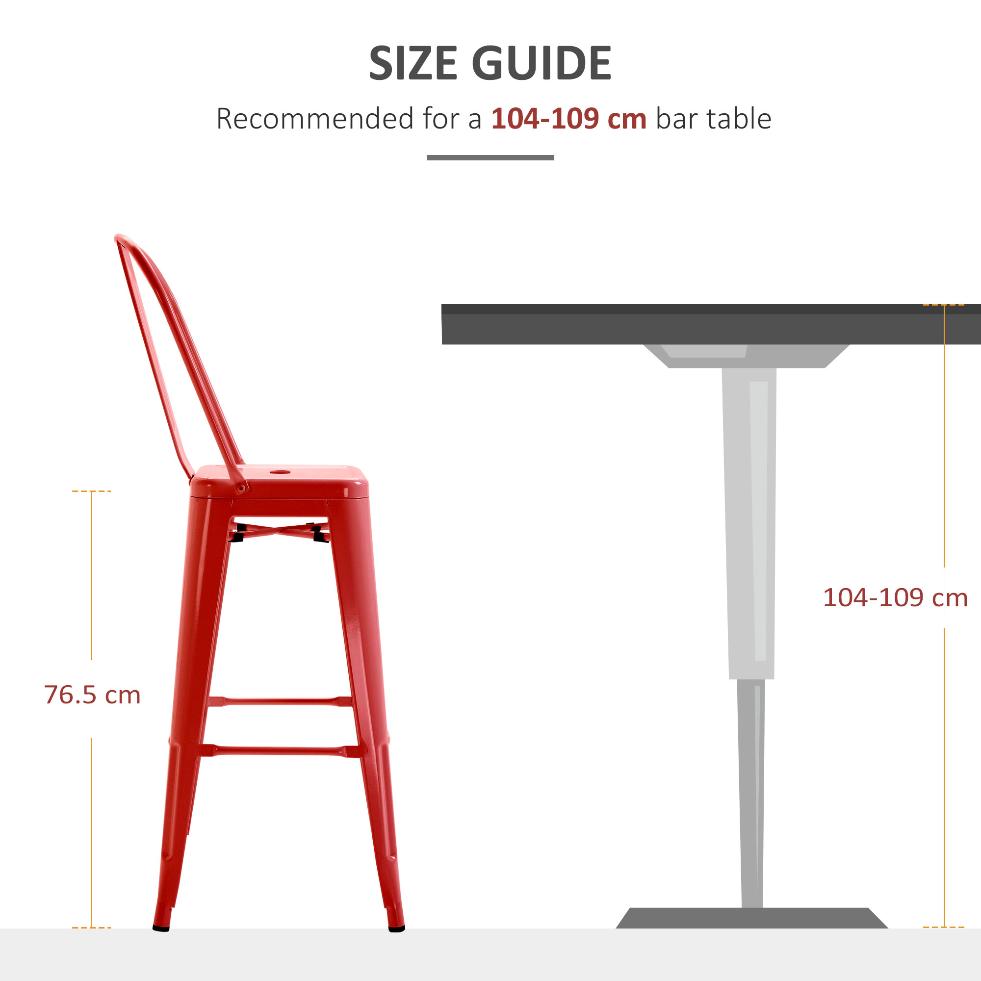  Set 2 Taburete de Bucatarie cu Spatar Detasabil si Reazem pentru Picioare, 44x49x116 cm, Rosu [6]