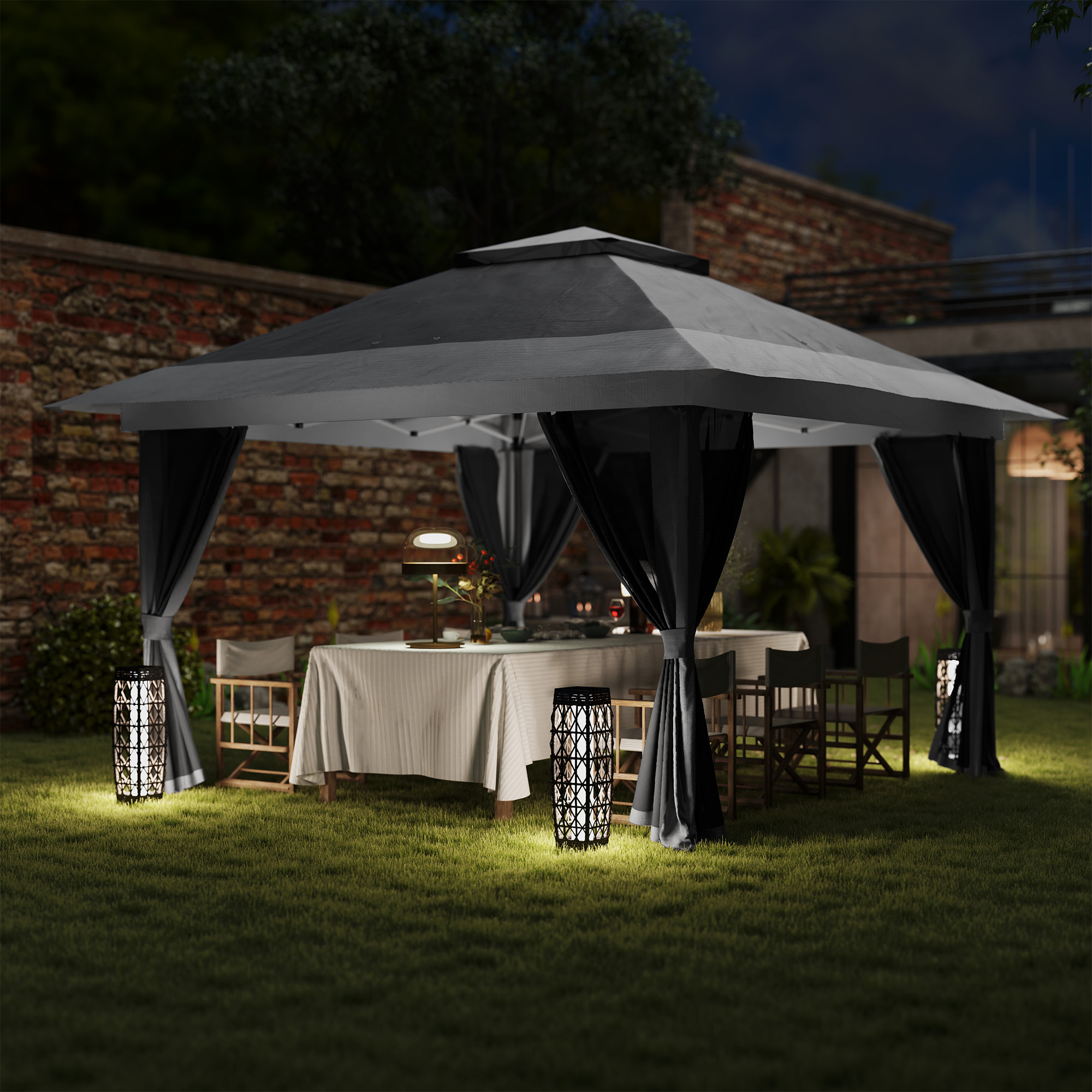  Pavilion Pliabil 3,6x3,6m cu Pereti, inaltime Reglabila si Protectie UPF50+, Geanta cu Roti, Gri [7]