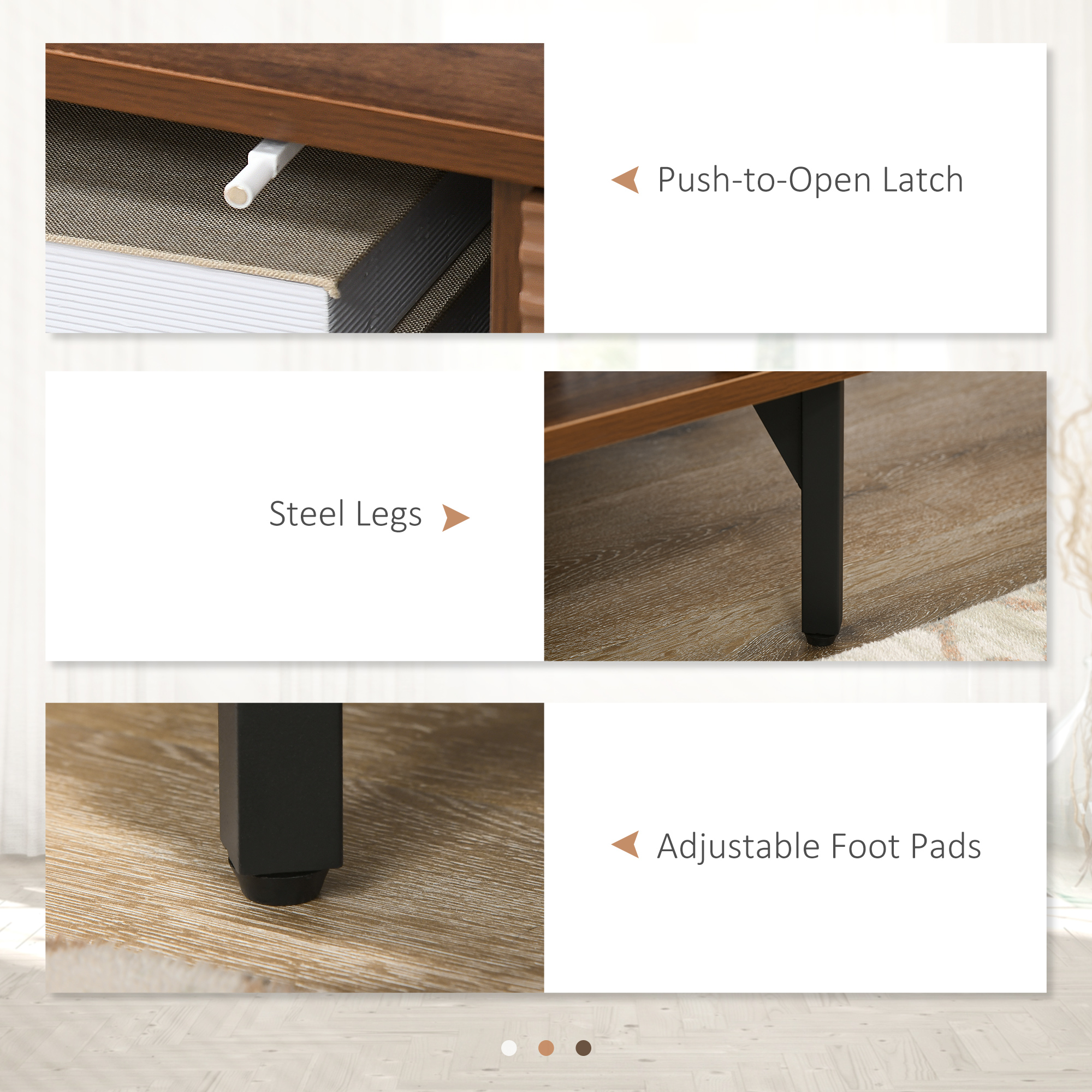  Suport Dulap TV pentru Televizoare de pana la 65", Centru de Divertisment cu Rafturi Deschise, Dulapuri si Orificii pentru Cabluri pentru Camera de Zi, Maro [6]