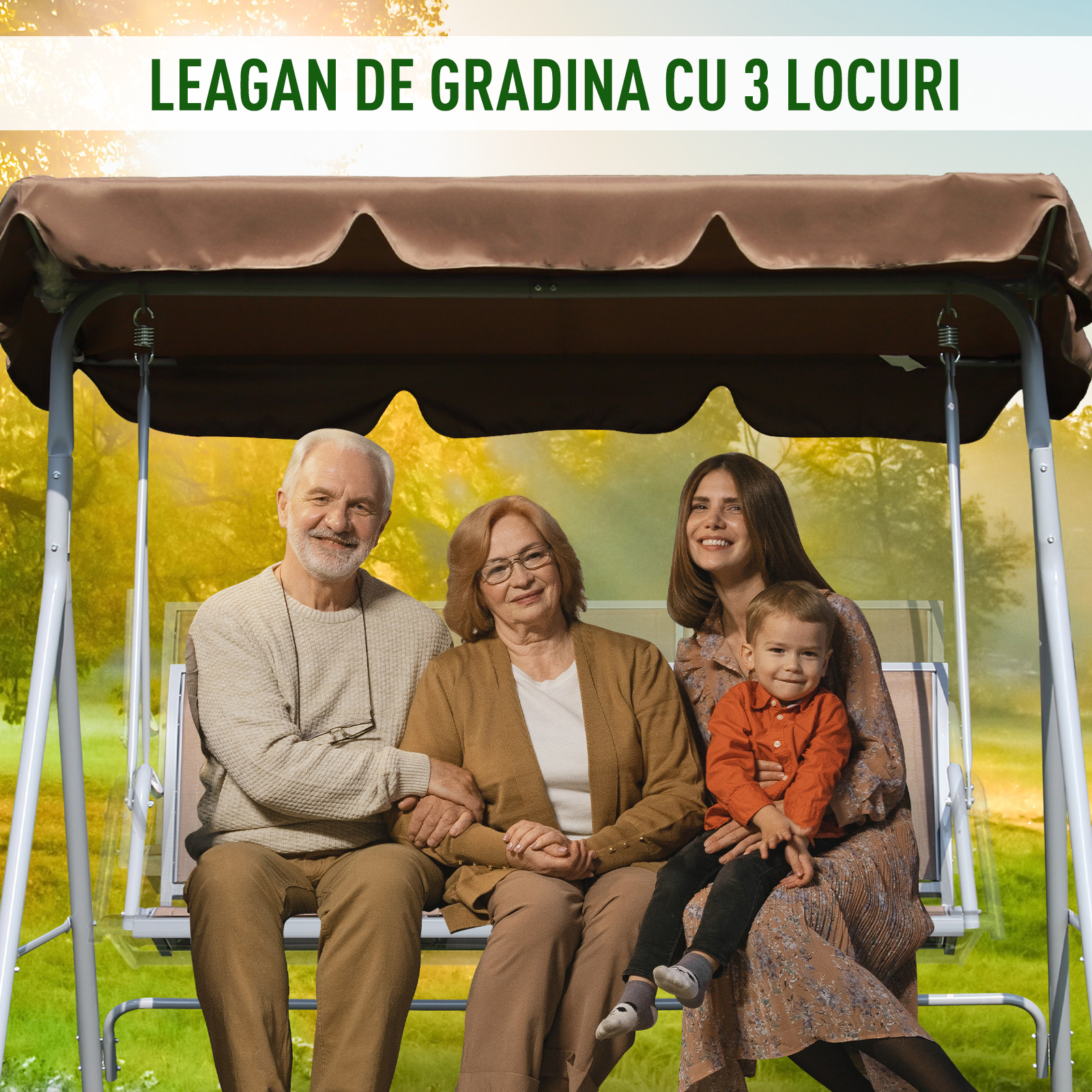  Balansoar de Gradina 3 Locuri Schelet in Metal Maro 171x108x154cm [5]