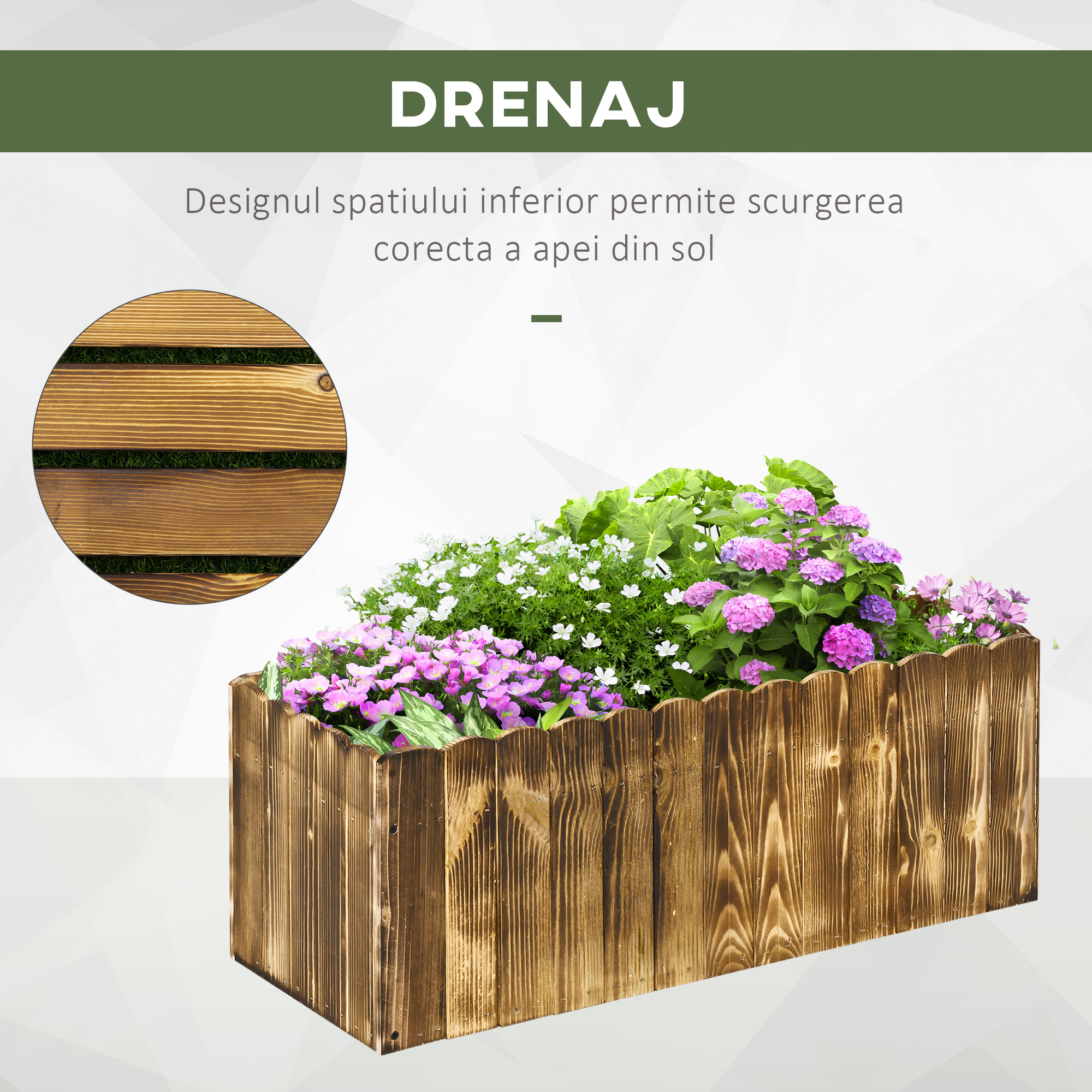  Jardiniera de Gradina Dreptunghiulara pentru Plante, 80x33x30 cm, Lemn Natural [6]
