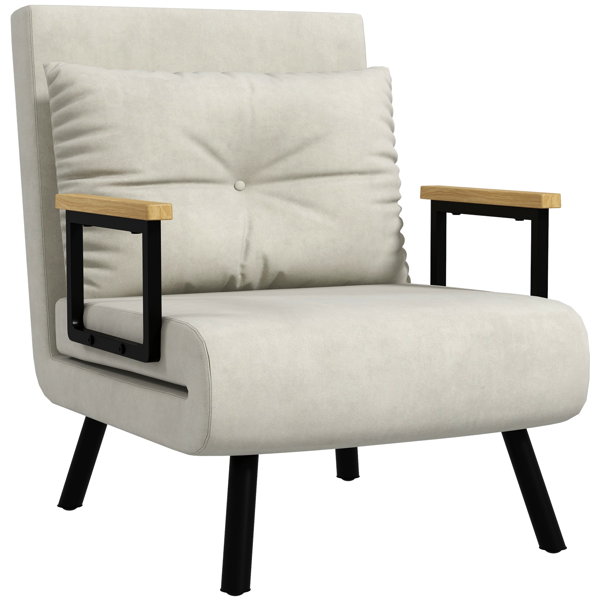 Bucatarie -  Fotoliu Pat 3 in 1 cu Spatar Reglabil si Perna, din Material cu Efect de Catifea, 63x73x81 cm, Crem