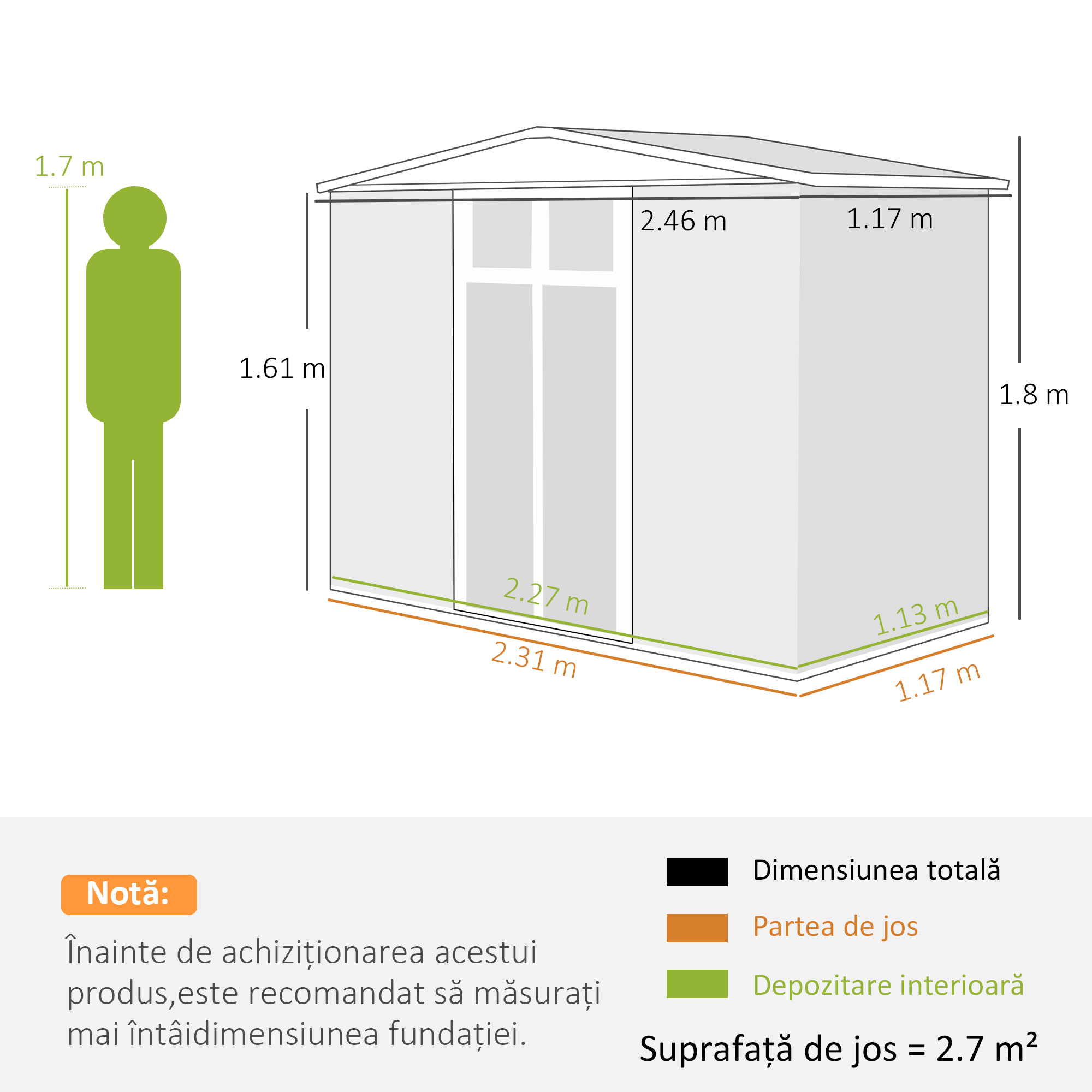  Magazie de Gradina pentru Unelte din Otel Zincat cu 2 Usi, 246x117x180 cm, Gri inchis [2]