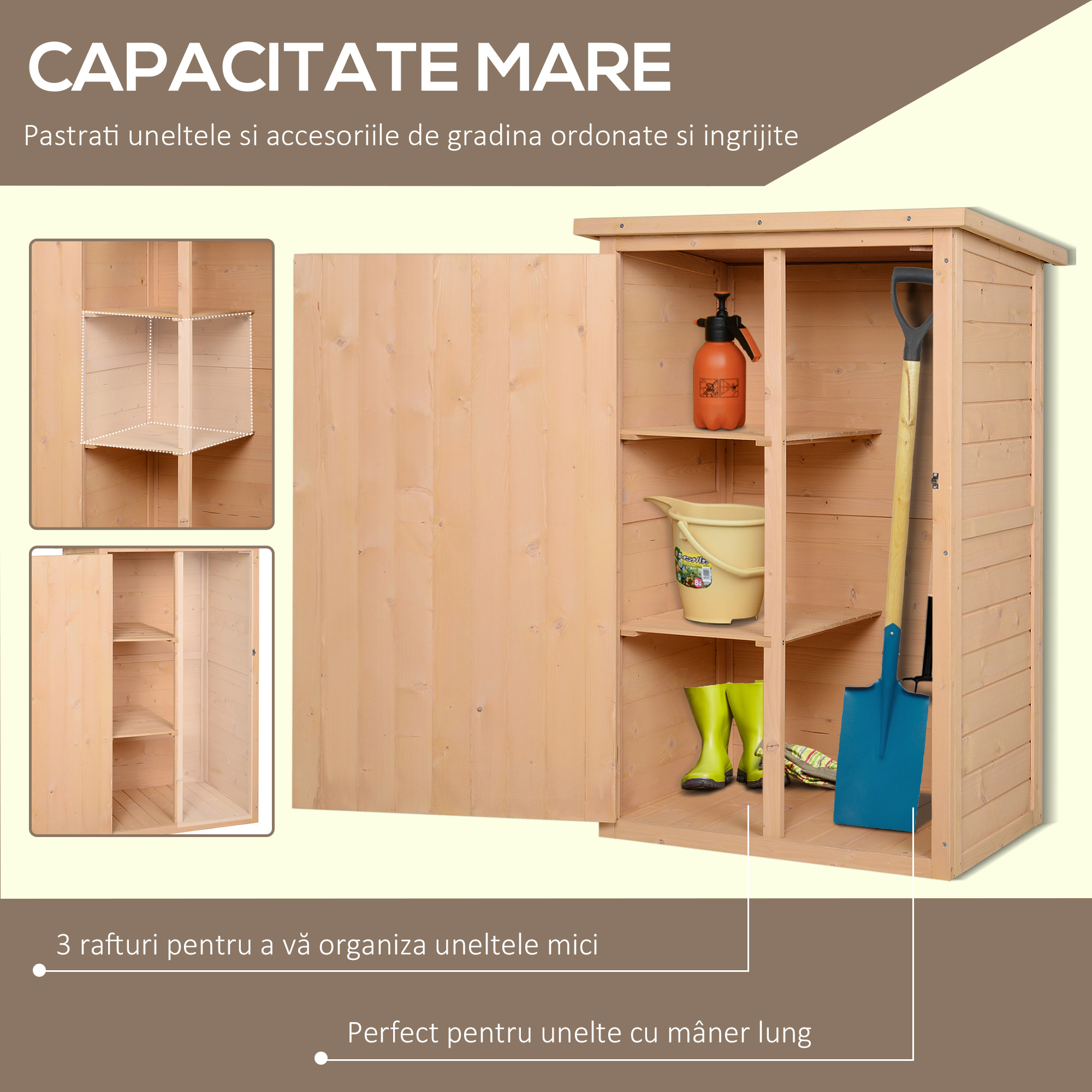  Magazie de Scule pentru Exterior din lemn de brad 75x56x115 cm [3]