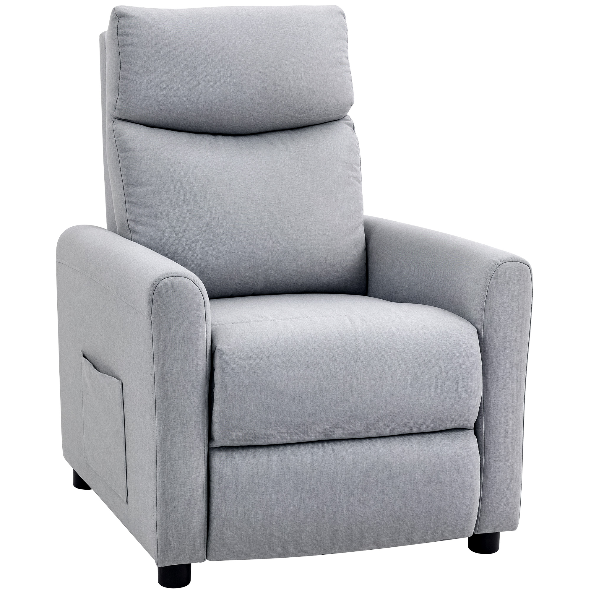 Bucatarie -  Fotoliu Reclinabil 135° max in Material cu Efect de In, Spuma, Otel si Lemn, 73x86x100 cm, Gri Deschis