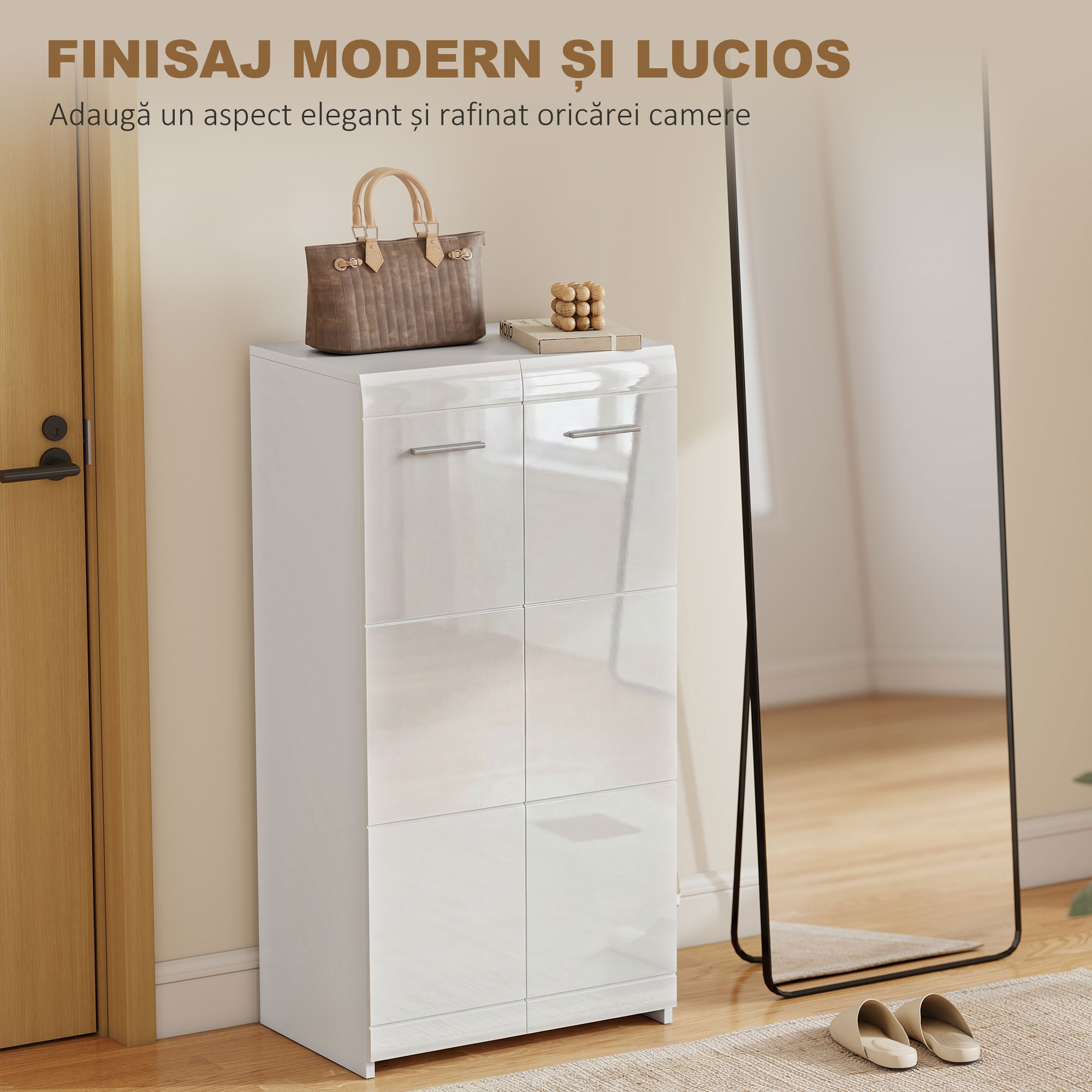  Dulap pentru incaltaminte cu 5 rafturi reglabile si detasabile, din lemn, 55x36x108 cm, alb lucios [5]