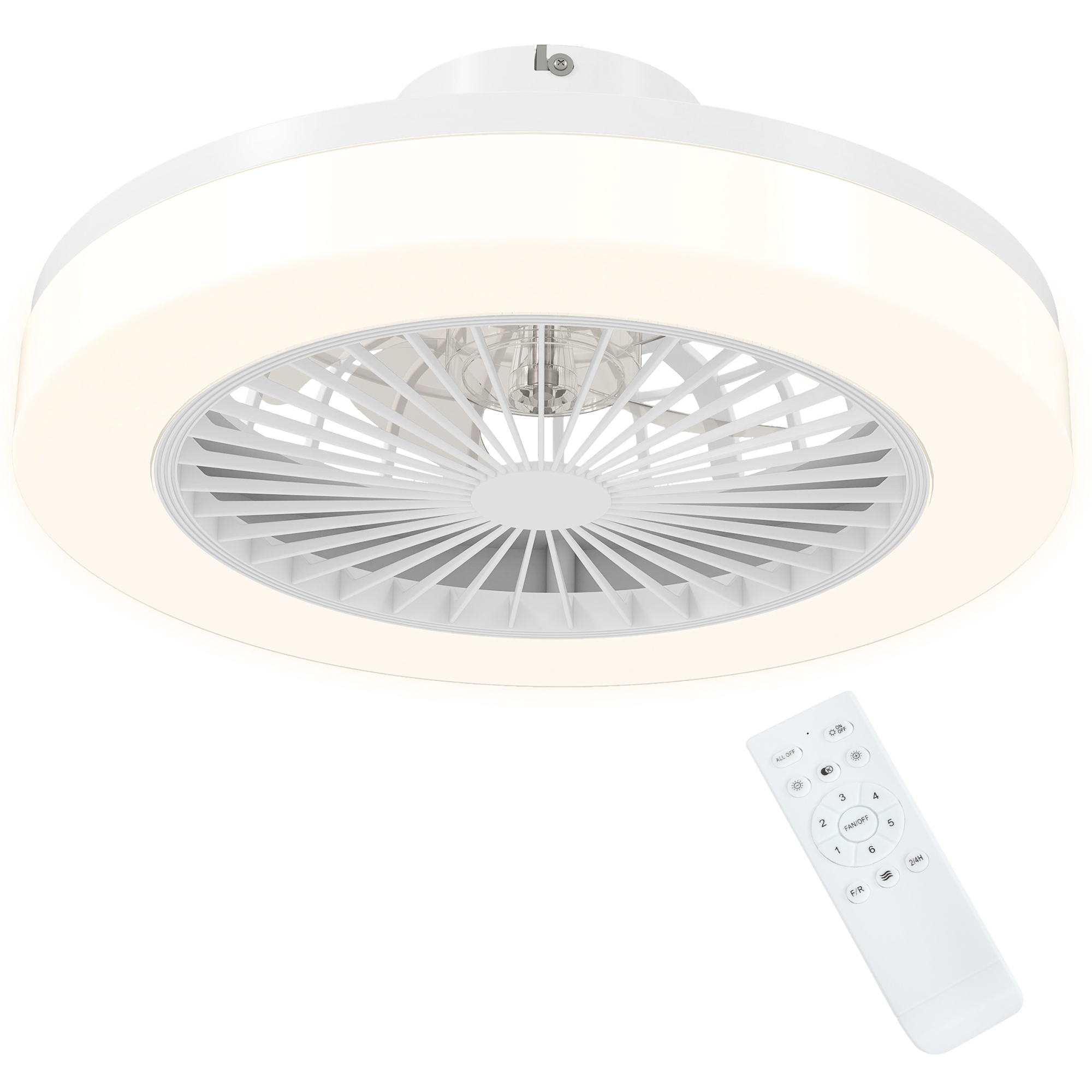 Instalatii sanitare, termice & climatizare -  Ventilator de Tavan cu Lumina LED Reglabila, Telecomanda, Timer, 6 Viteze si Flux Reversibil, Ventilator din Plastic si Acrilic, Ø46x16 cm, Alb