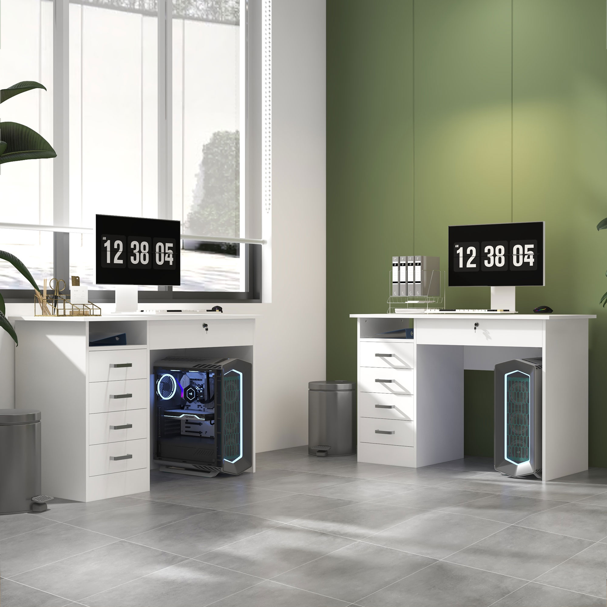  Birou Modern 140 cm cu 5 Sertare si Sertar Incuiabil [6]