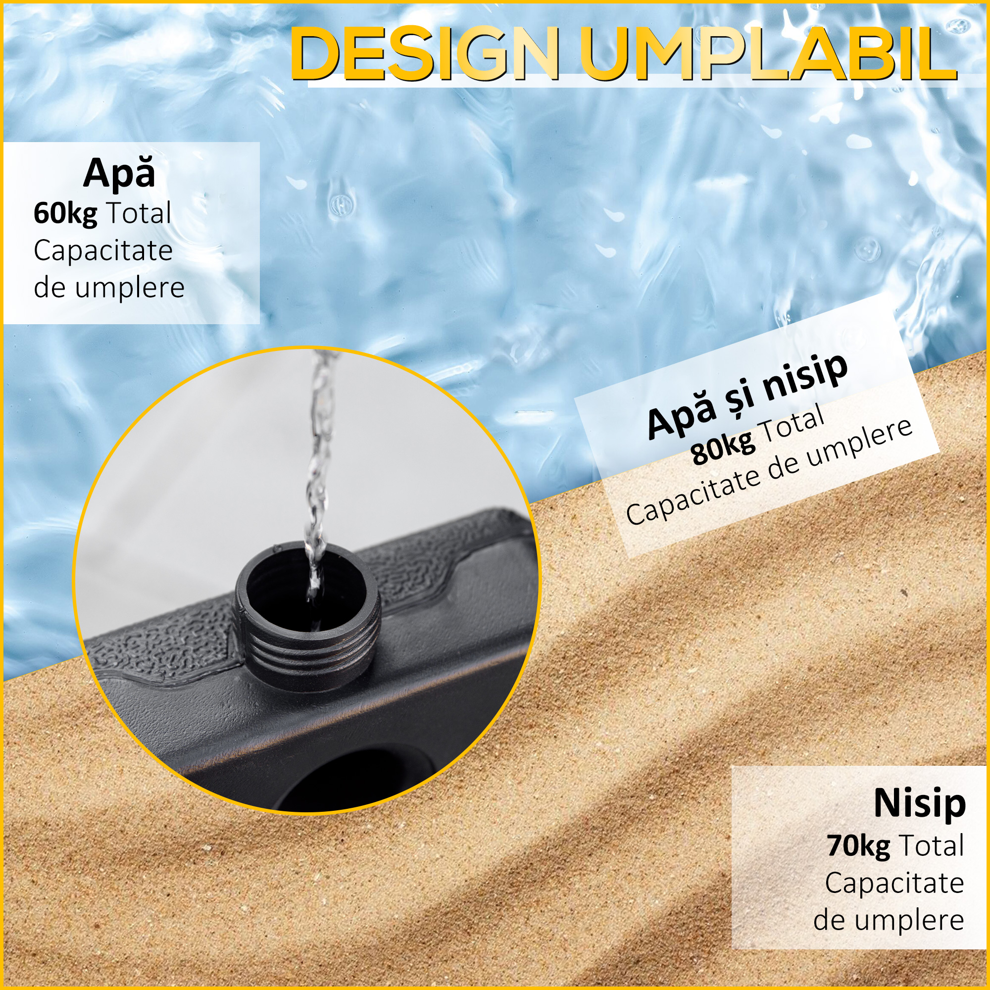  Baza pentru Umbrela din 4 Piese Reumplibila cu Apa sau Nisip si Carlige de Conexiune, Negru [4]