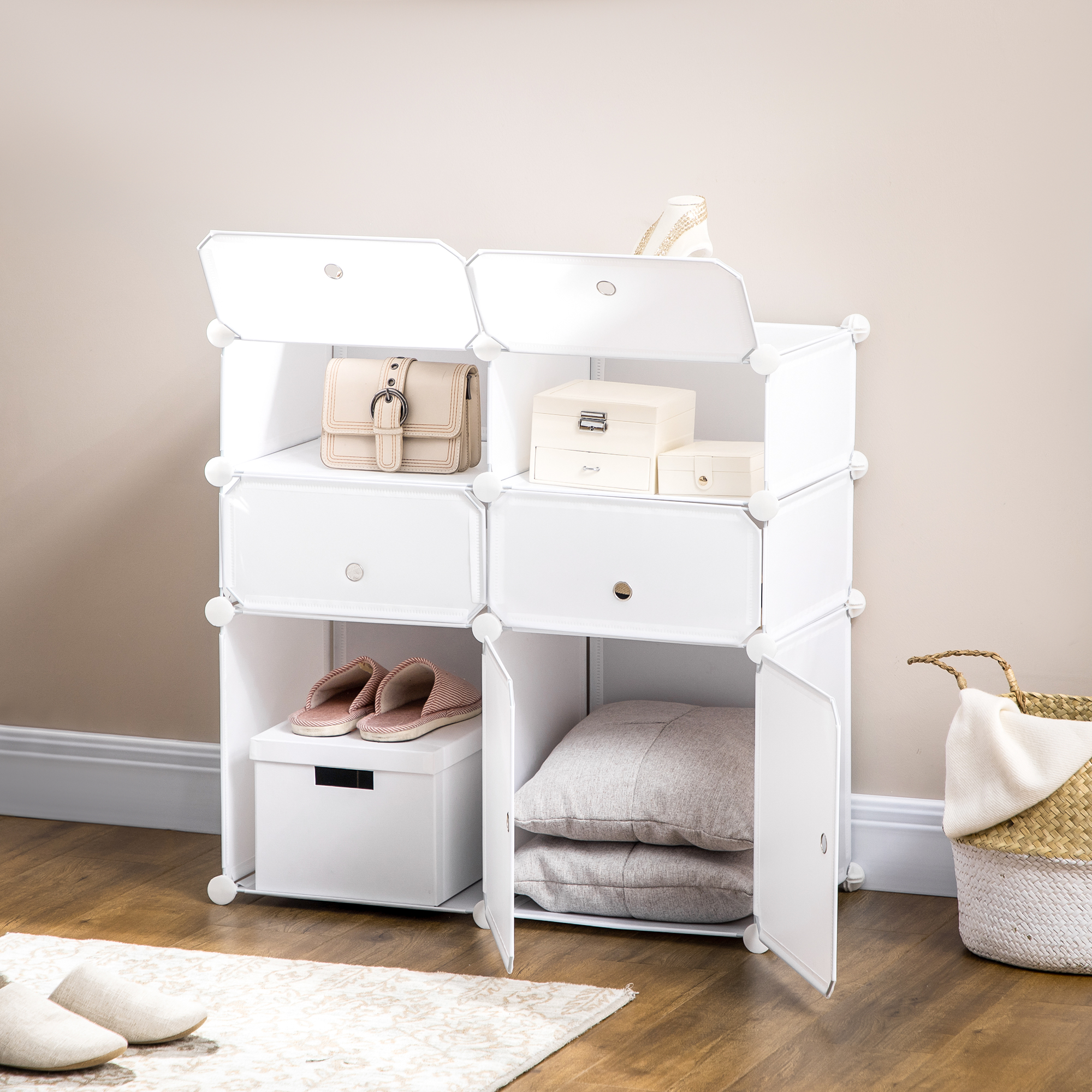  Dulap Haine Dulap Pantofi Modular din Plastic 6 Cuburi Alb, 75x37x73cm [6]