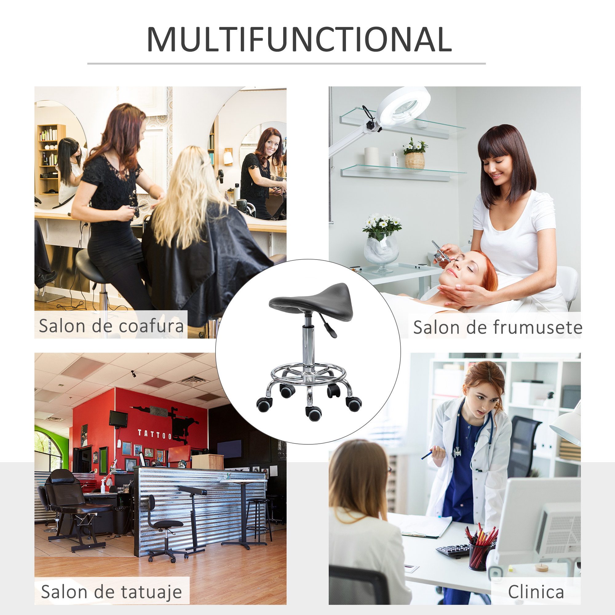  Scaun Ergonomic - Reglabil pe inaltime, Negru cu 5 Roti [5]