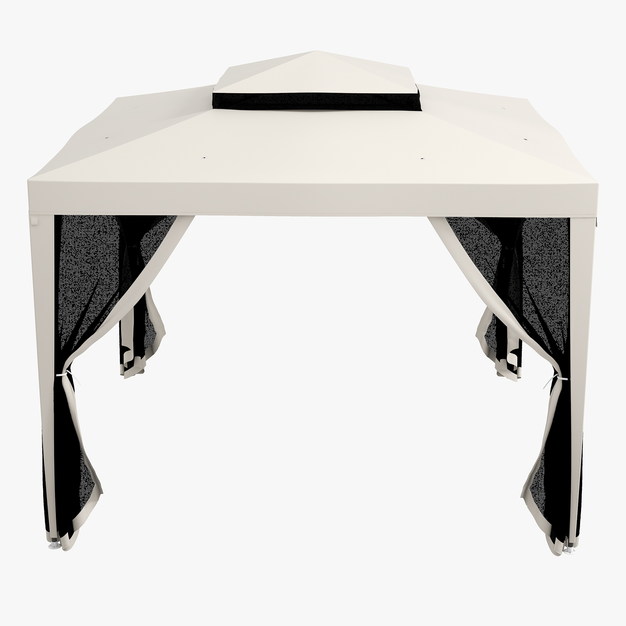  Foisor de Gradina cu Plasa tantari, Foisor cu Acoperis Dublu si Cadru Metalic, 297x297x268 cm, Bej [7]