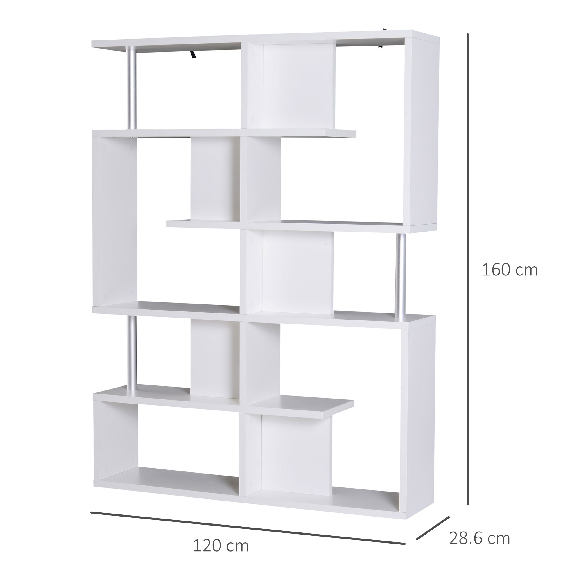  Biblioteca alba 5 niveluri, Mobilier Librarie cu 5 rafturi 12x28,6x160cm [2]