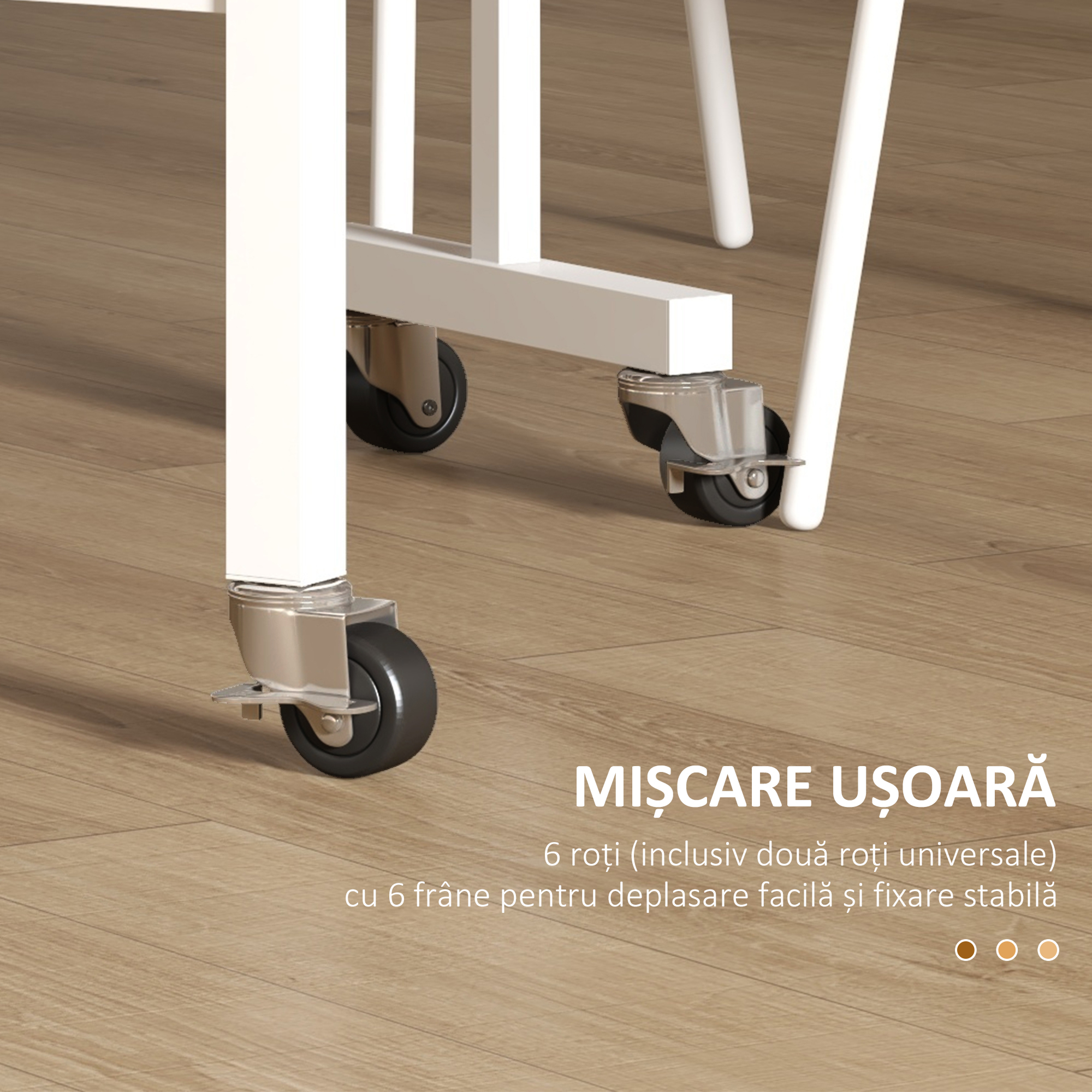  Masa Moderna Pliabila cu 2 Extensii si Roti, din PAL si Otel, 120x80x73cm, Maro [5]