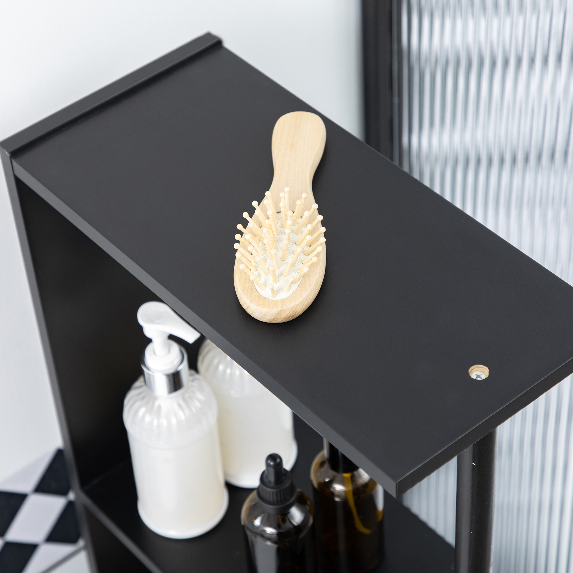  Dulap cu coloana din lemn ce economie de spatiu, dulap de baie cu rafturi, dulap si sertare, negru, 15x33x136cm [7]