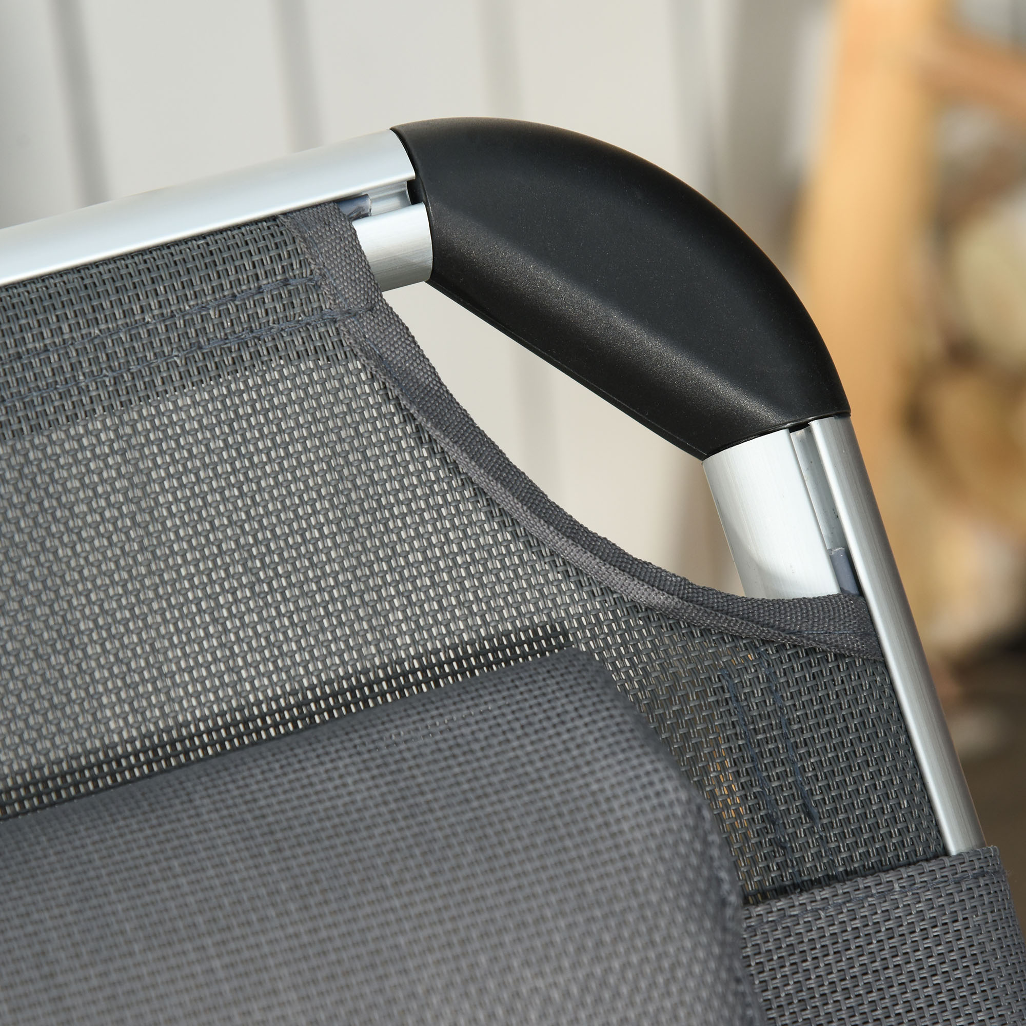  sezlong Pliabil cu Tetiera si Spatar Reglabil din Aluminiu 60x165x76cm Gri [7]