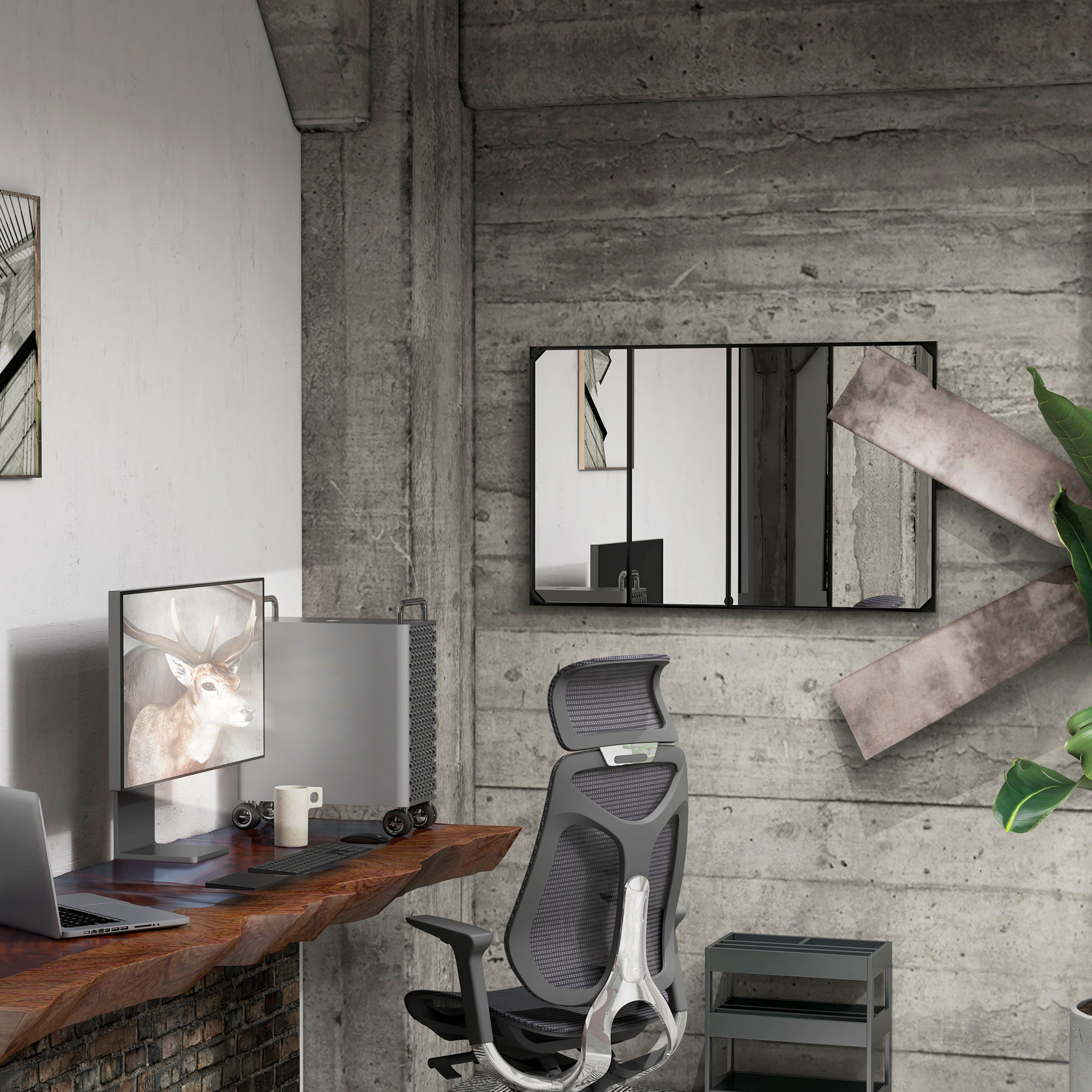  Oglinda Industriala de Perete, Oglinda Dreptunghiulara cu Rama Metalica, Oglinda Decorativa, 109x2x69 cm, Negru [7]