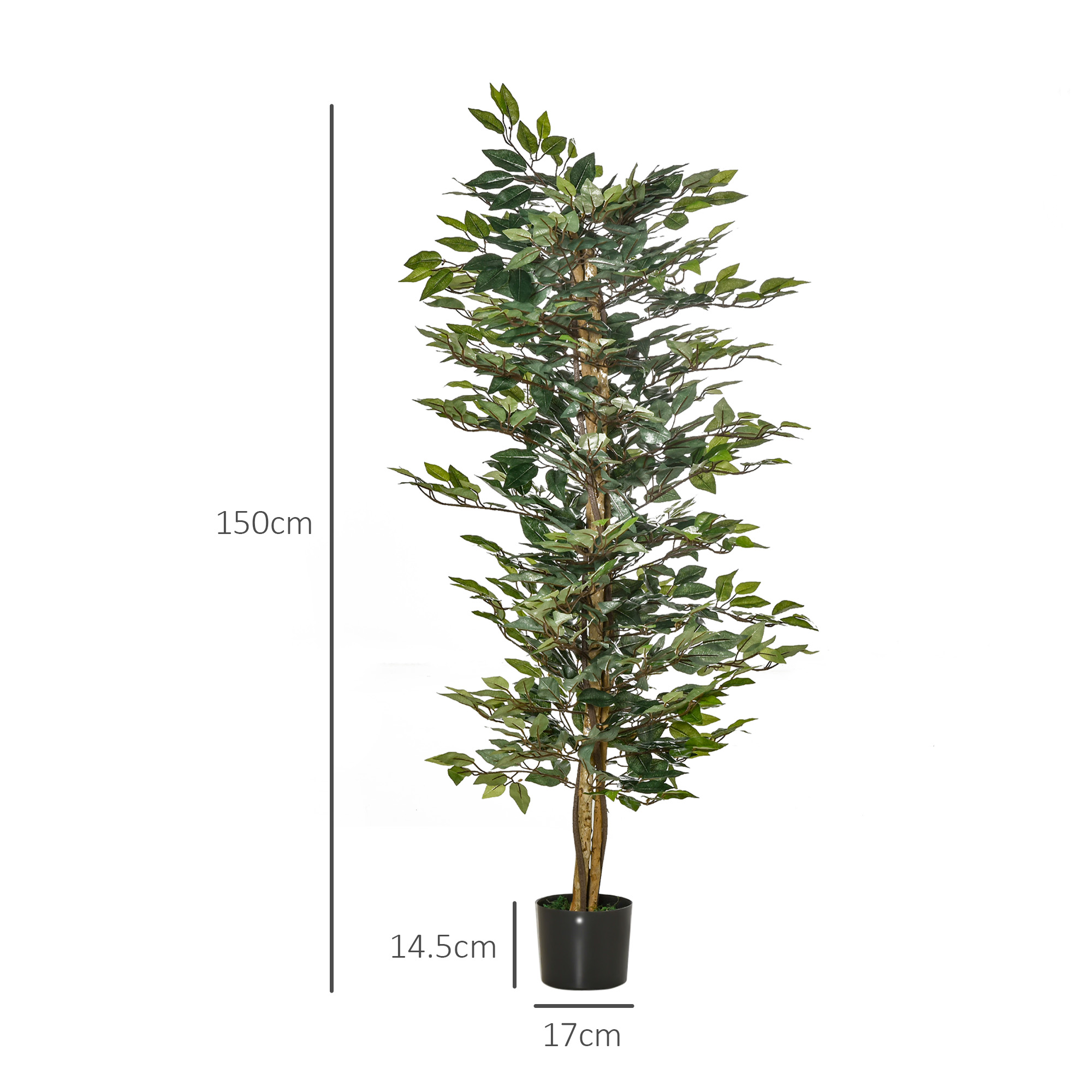  Planta Ficus Falsa, Planta inalta de 150cm, Planta Artificiala Decorativa pentru Interior si Exterior, Ø17x14.5 cm, Verde [2]