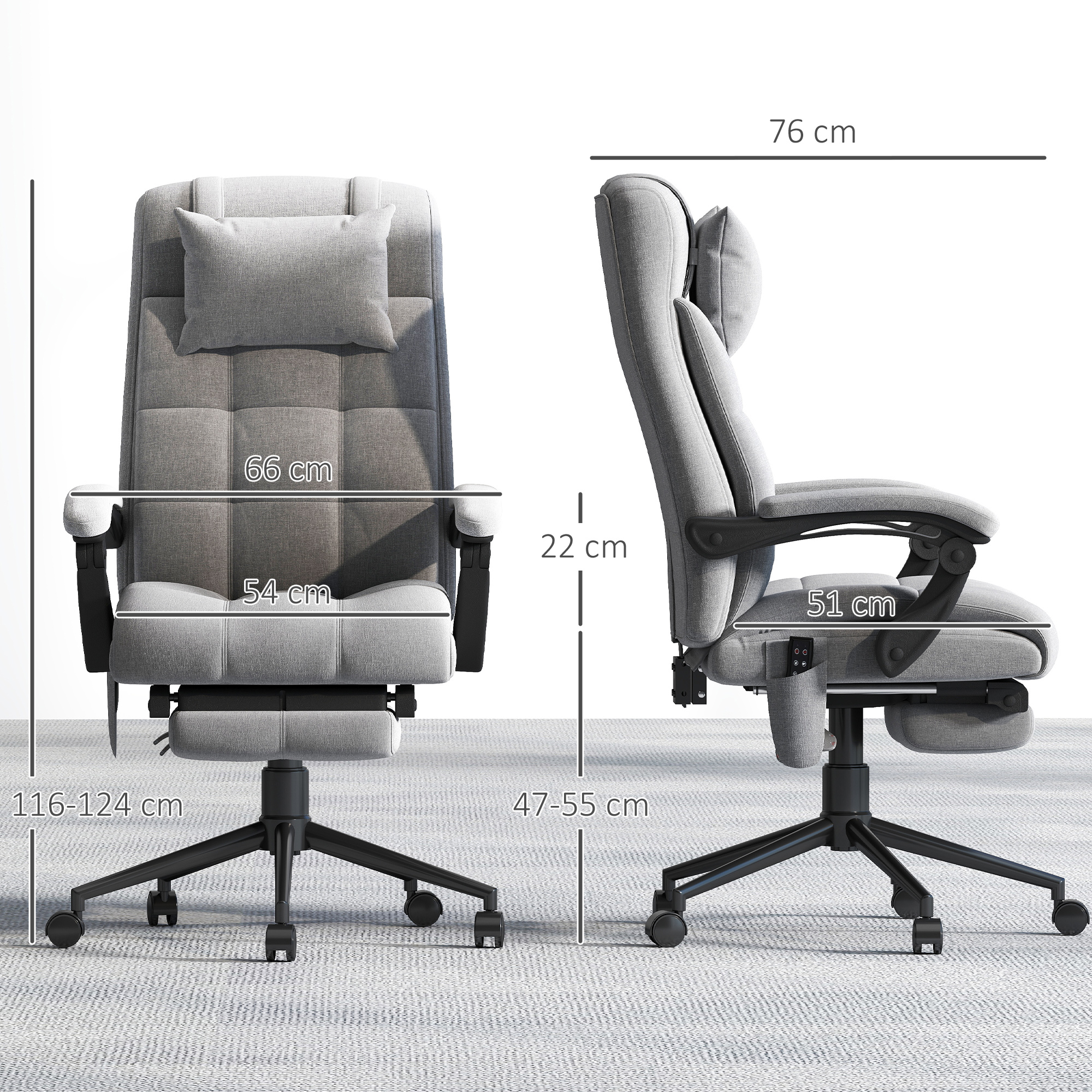  Scaun de Birou Reclinabil si incalzit cu 6 Puncte de Masaj si 5 Moduri, Gri [2]