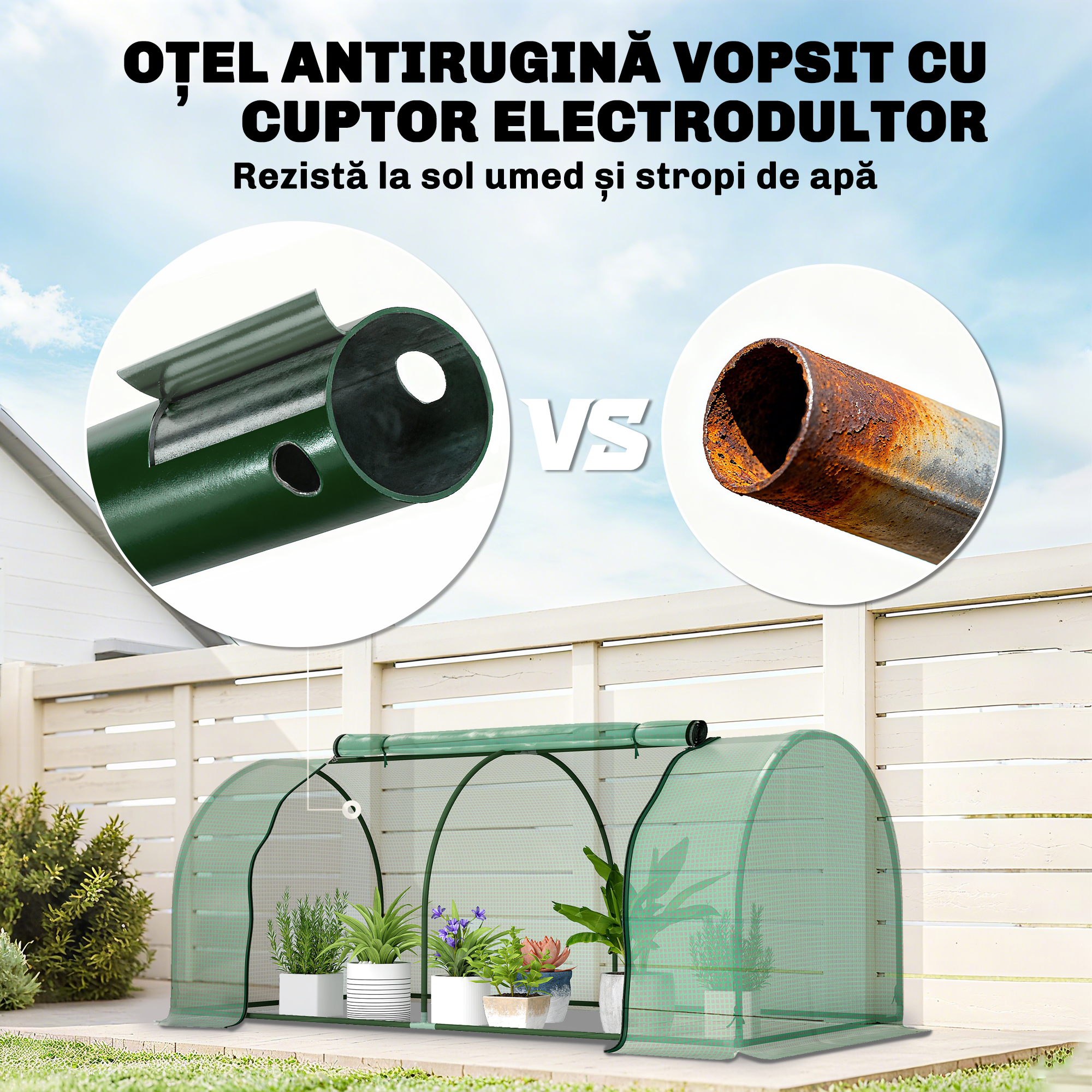 Sera Tunel  din Otel si cu Capac din PVC, 200x100x80 cm, Transparent si Verde [4]