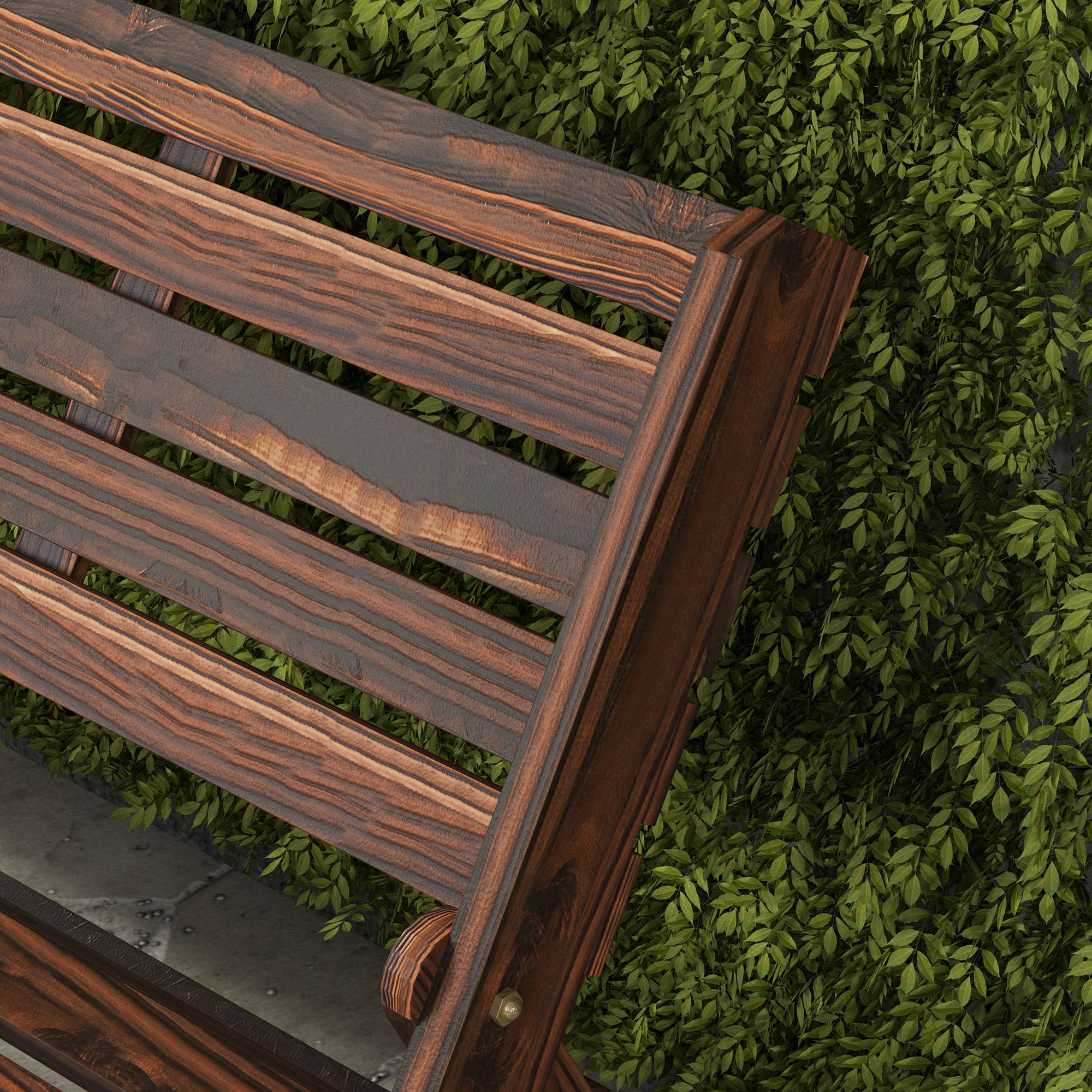  Banca de Gradina Pliabila pentru 2 Persoane cu sipci din Lemn de Pin, 122x63x83 cm, Carbonizat [8]