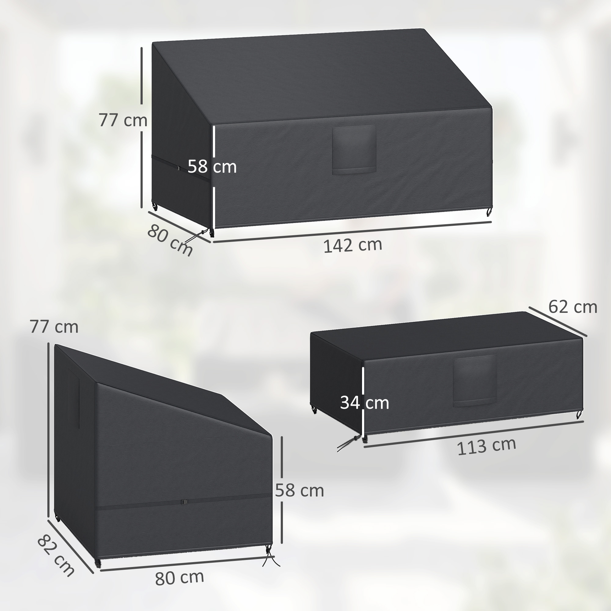  Huse pentru Mobilier de Gradina 4 Piese, Impermeabile, Negru [2]