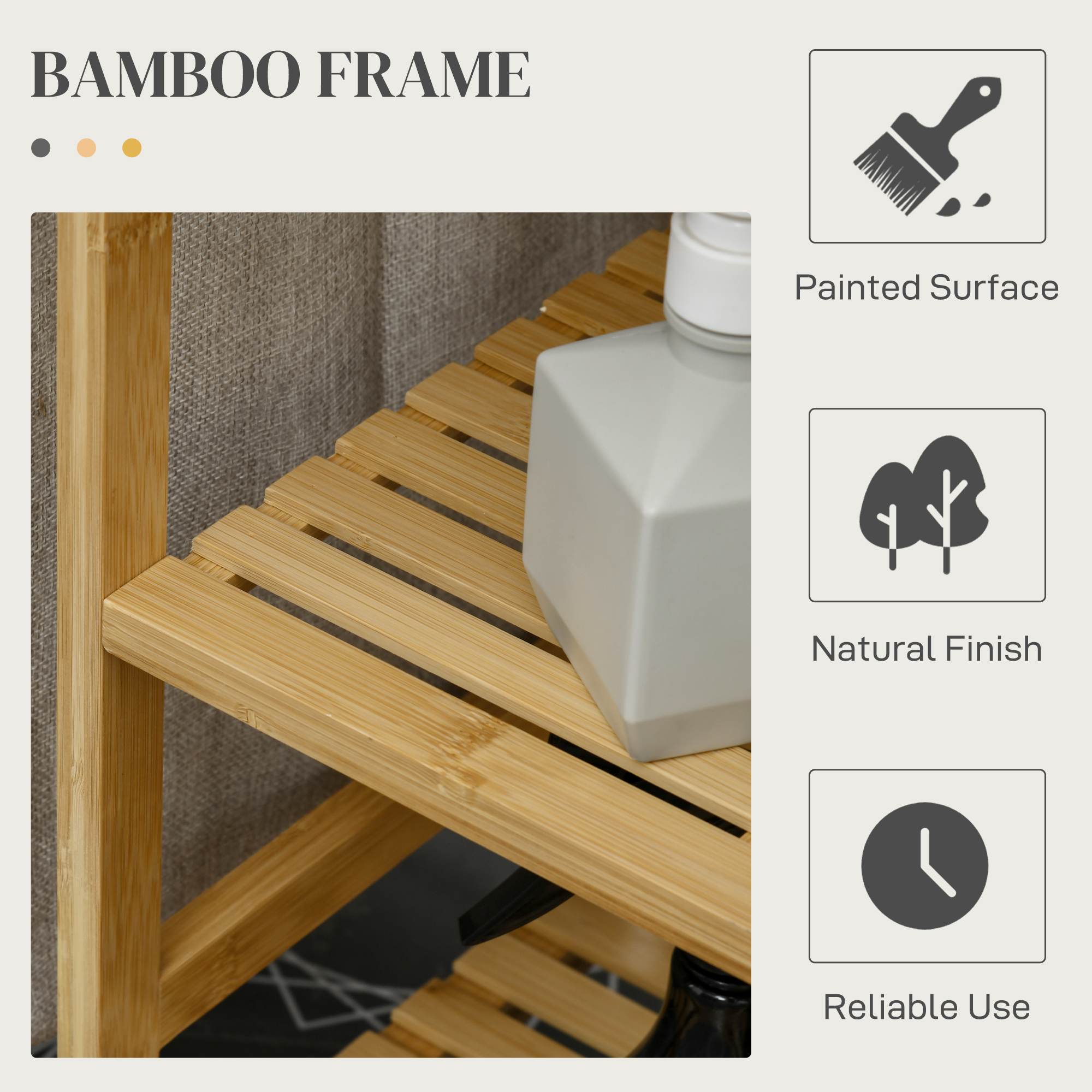  Cos pentru rufe din bambus si poliester cu masa de calcat si raft cu 3 niveluri, 113x34x82 cm [6]