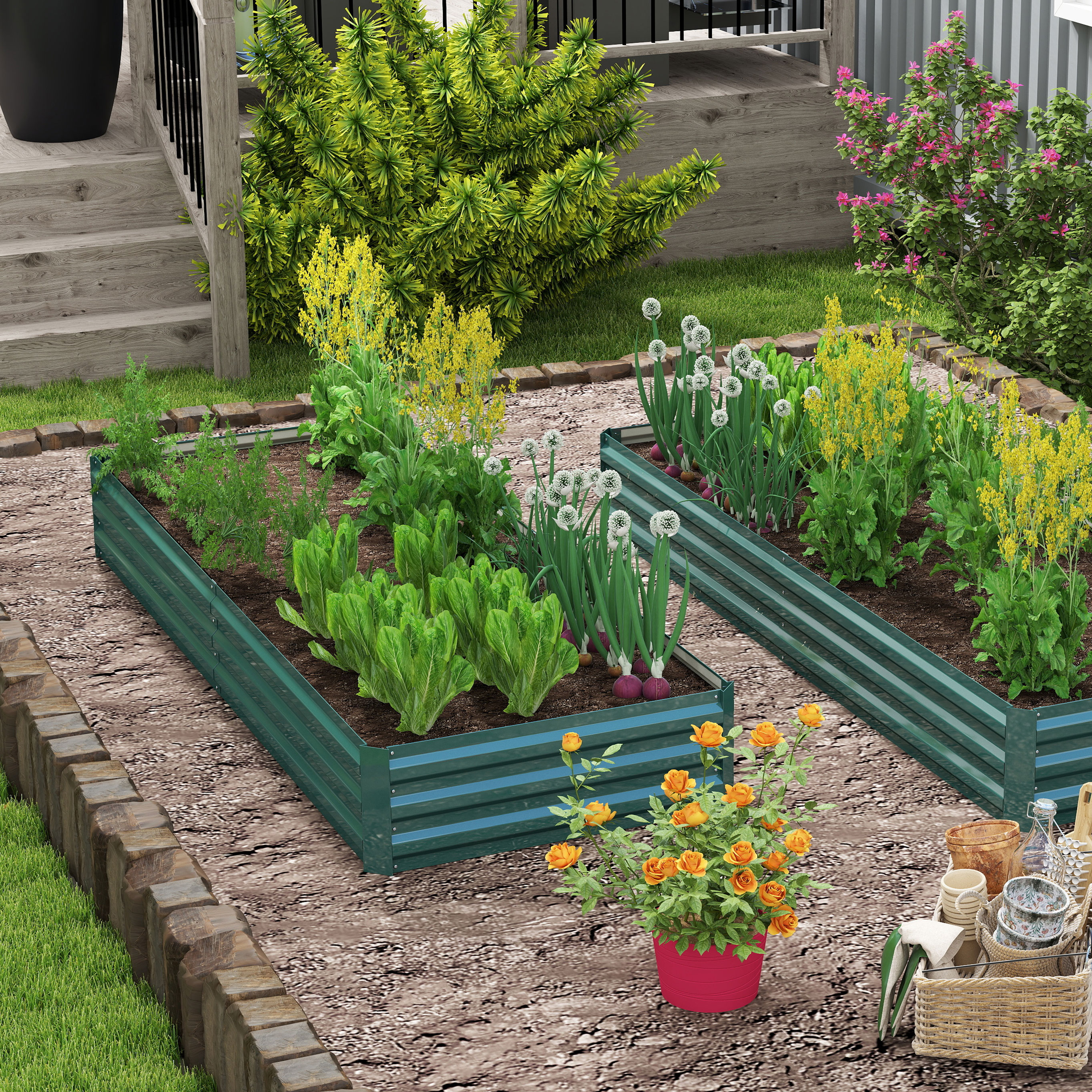  Pat Suport de Gradina Inaltat din Metal de Exterior, Suport pentru Plante, Flori si Ierburi, 241x90,5x30cm [1]