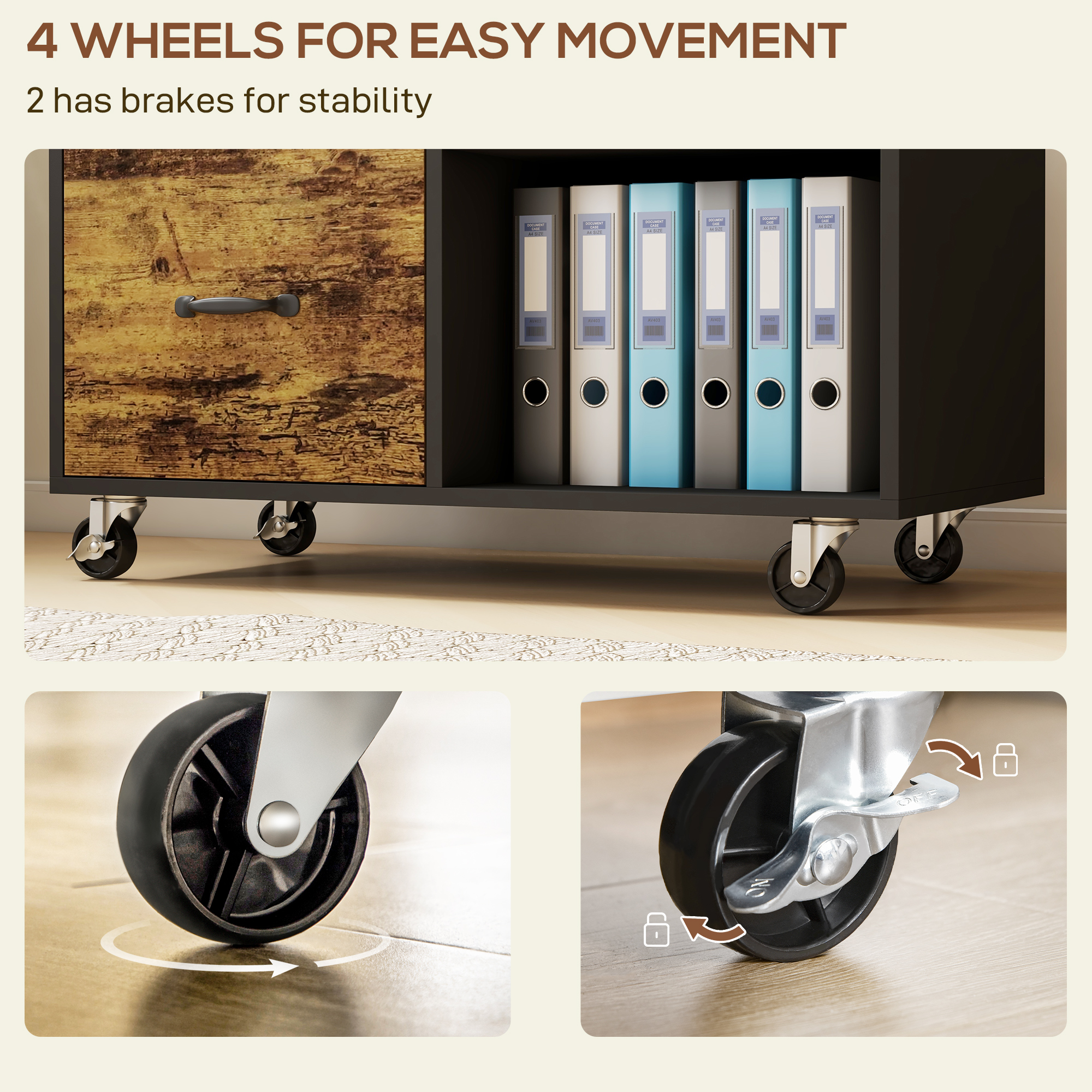  Dulap Imprimanta Mobil - MDF cu 3 Sertare, 2 Rafturi & Roti [8]