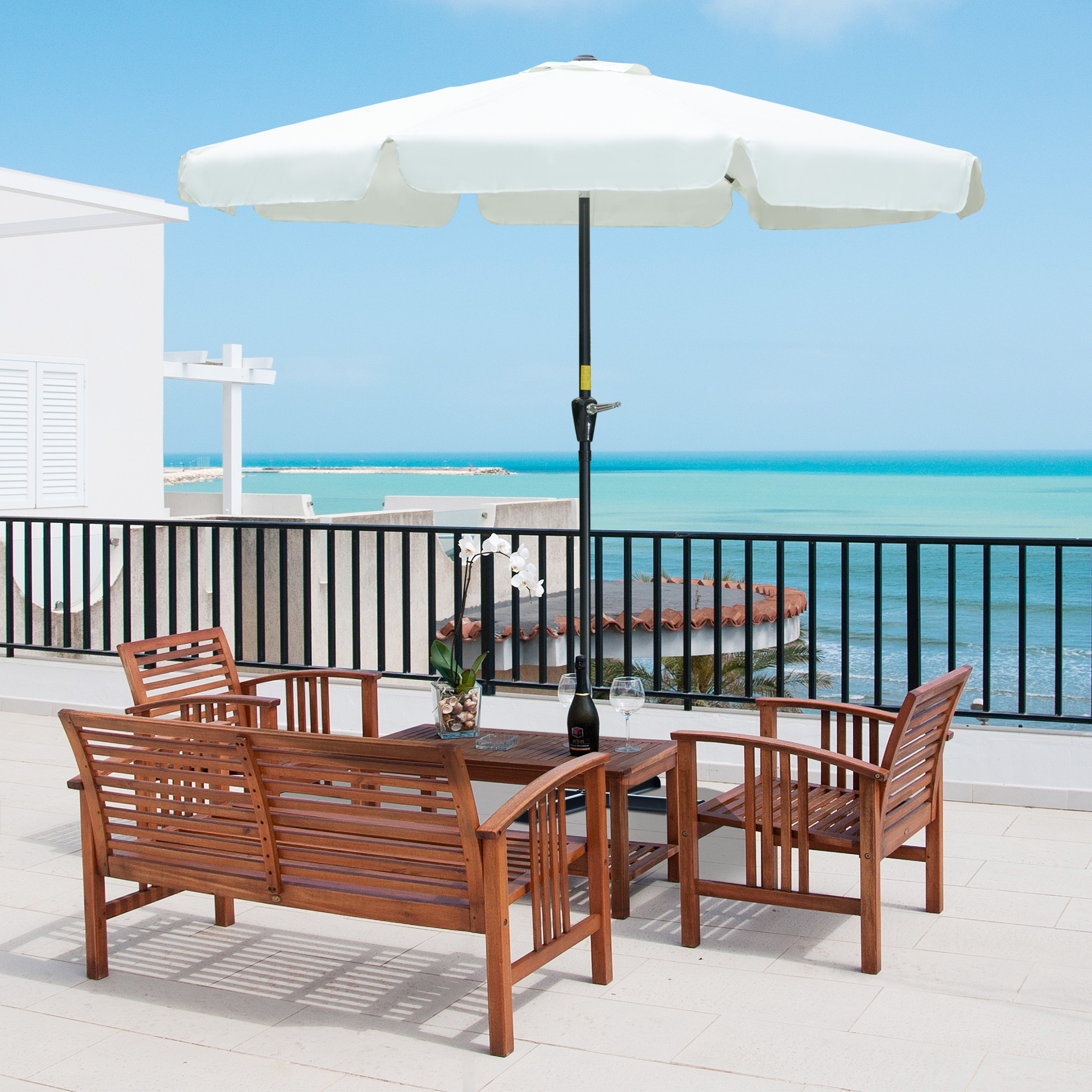  Umbrela de Gradina si Terasa Φ266x250cm, Umbrela Rotunda pentru Exterior cu Capat Rabatabil, Rezistenta la Raze UV 50+, Bej [1]