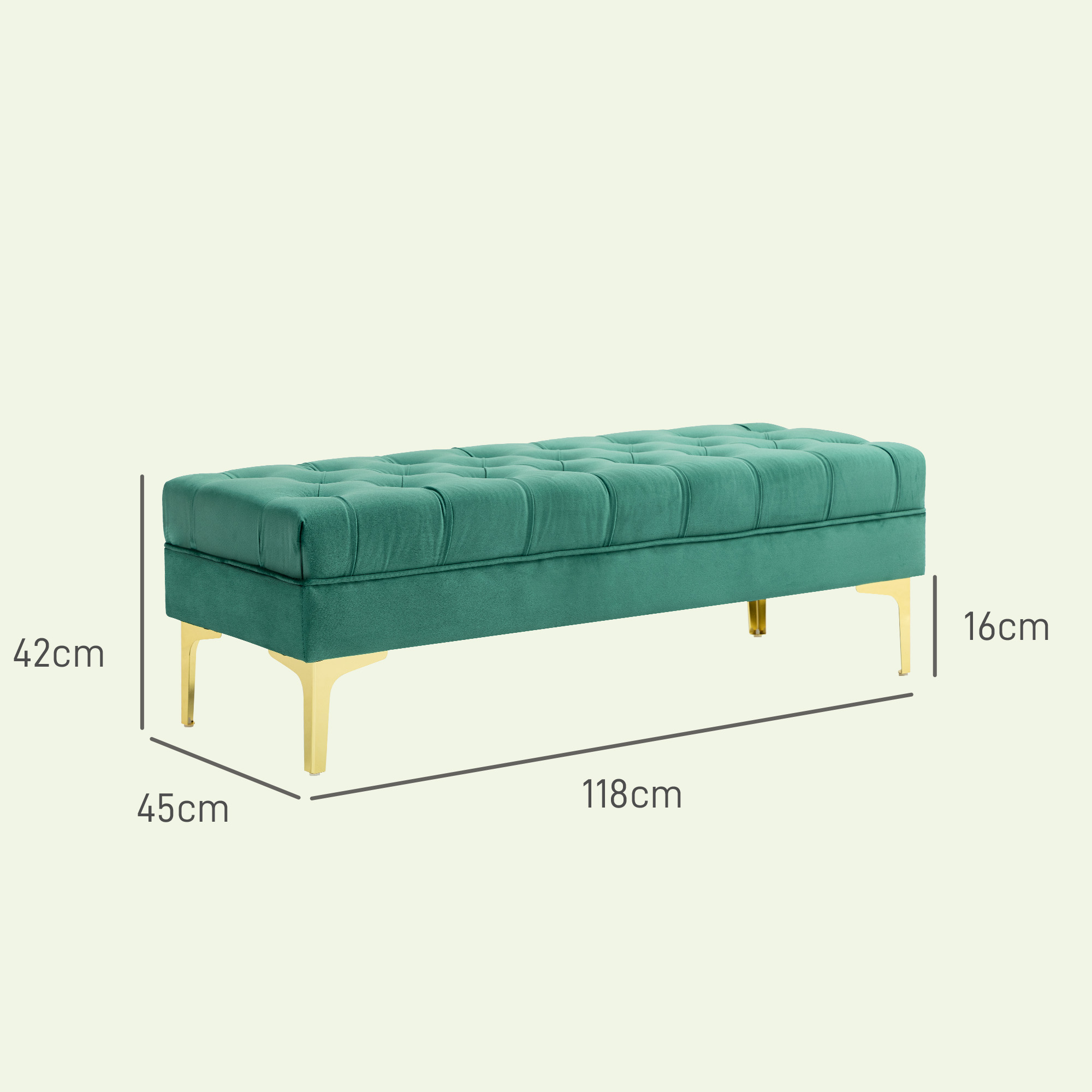  Bancheta pentru Capat de Pat Tapitata cu Material Textil Matlasat cu Efect de Catifea, 118x45x42 cm, Verde inchis [2]