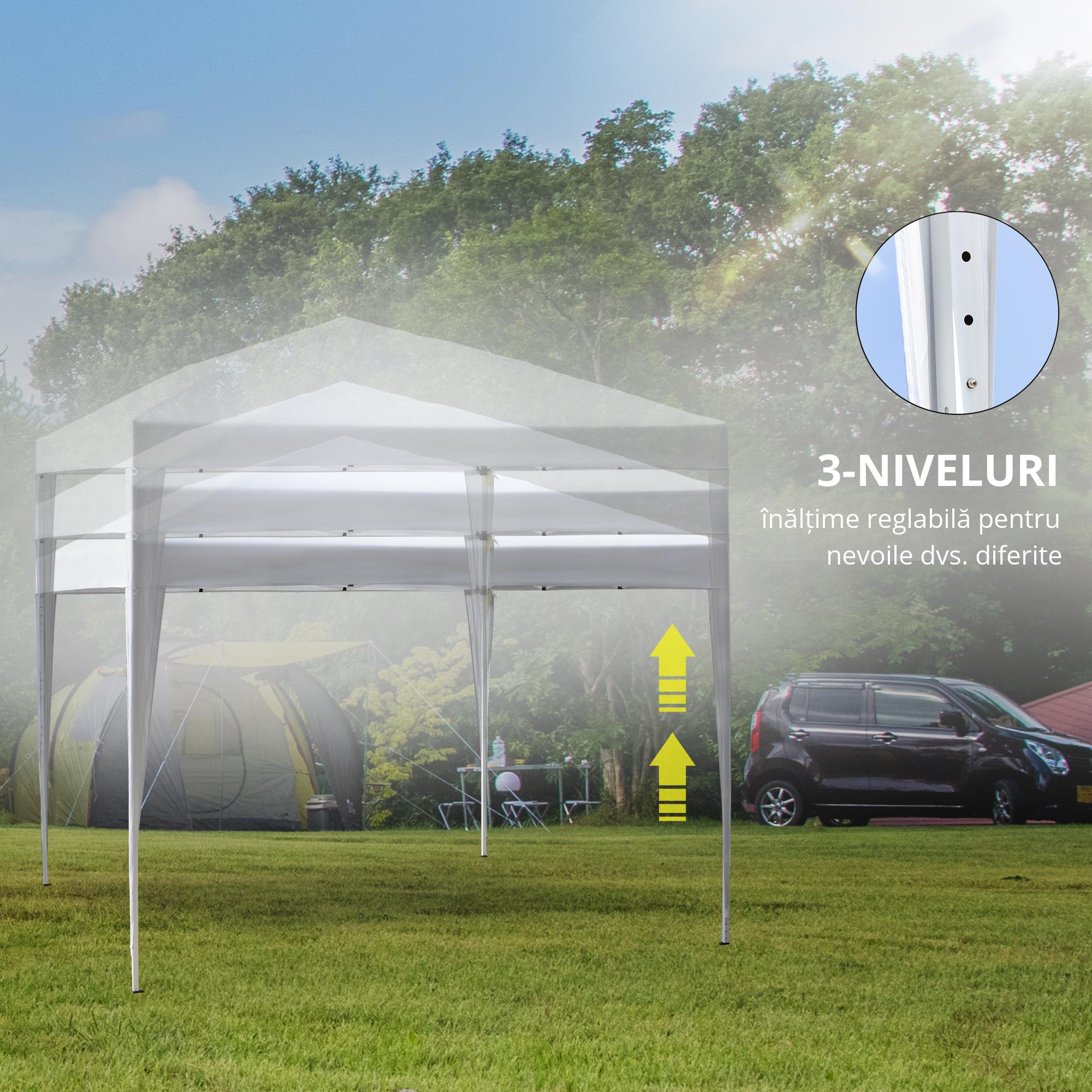 Gazebo Pliabil pentru Gradina  - Alb, 2.95x2.95m, cu Accesorii Incluse [4]