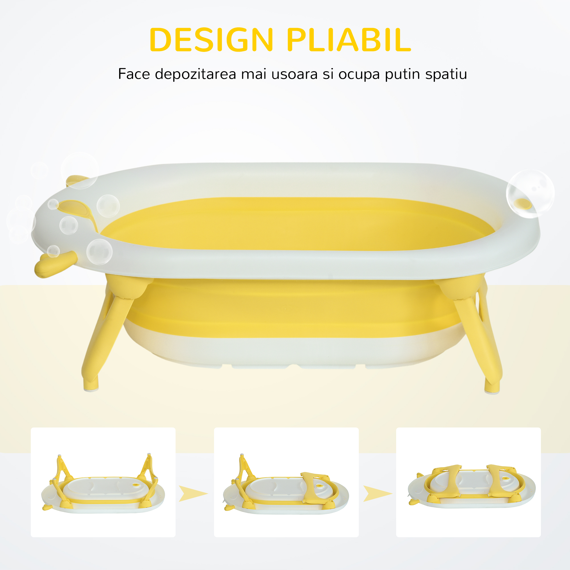  Cadita pentru baita pliabila pentru copii 0-3 ani cu indicator de temperatura si pernuta, 81.5x50.5x23.5 cm, alb [6]