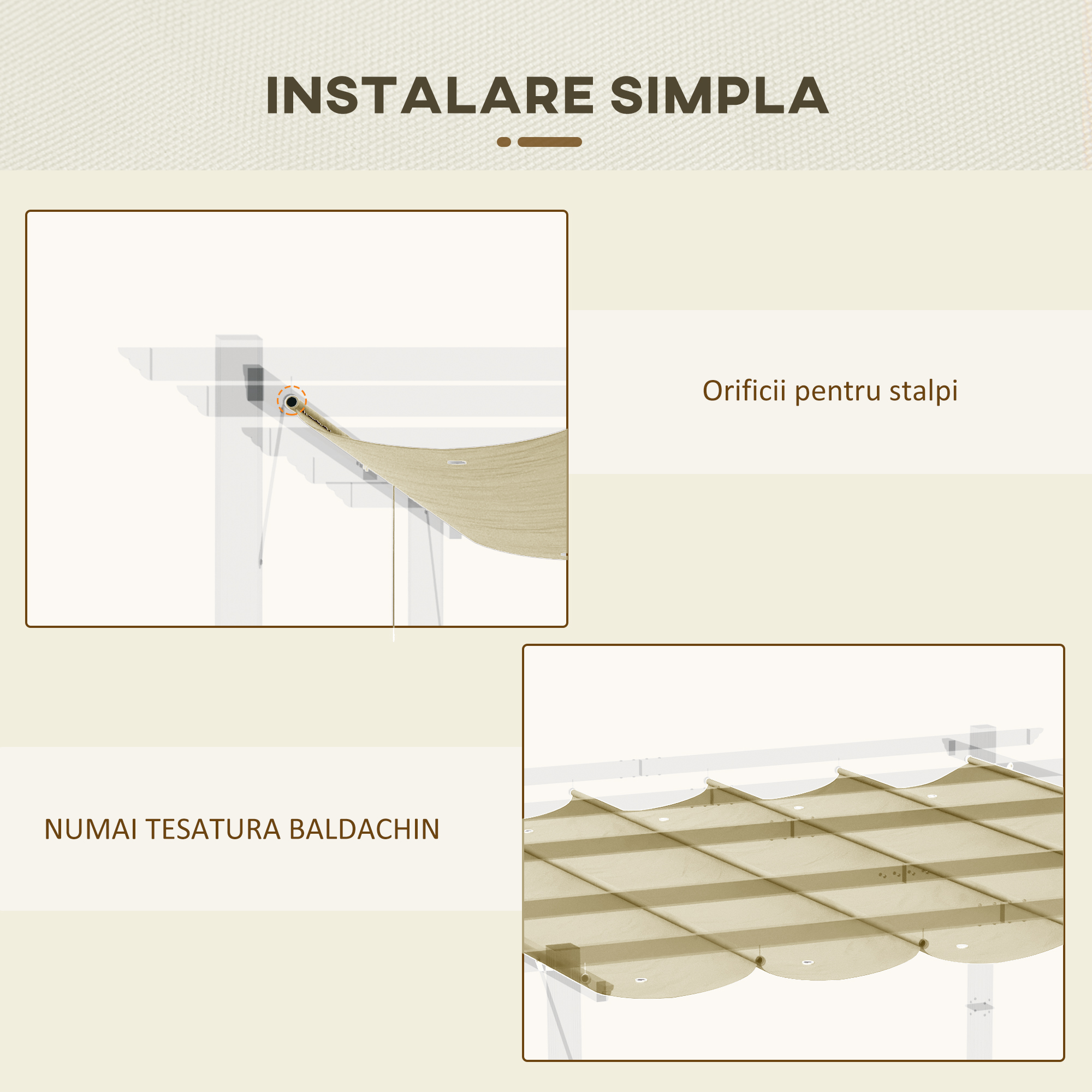  Husa pentru Pergola Gazebo 4x3 m din Poliester Respirable Bej cu 10 Orificii de Drenaj [5]