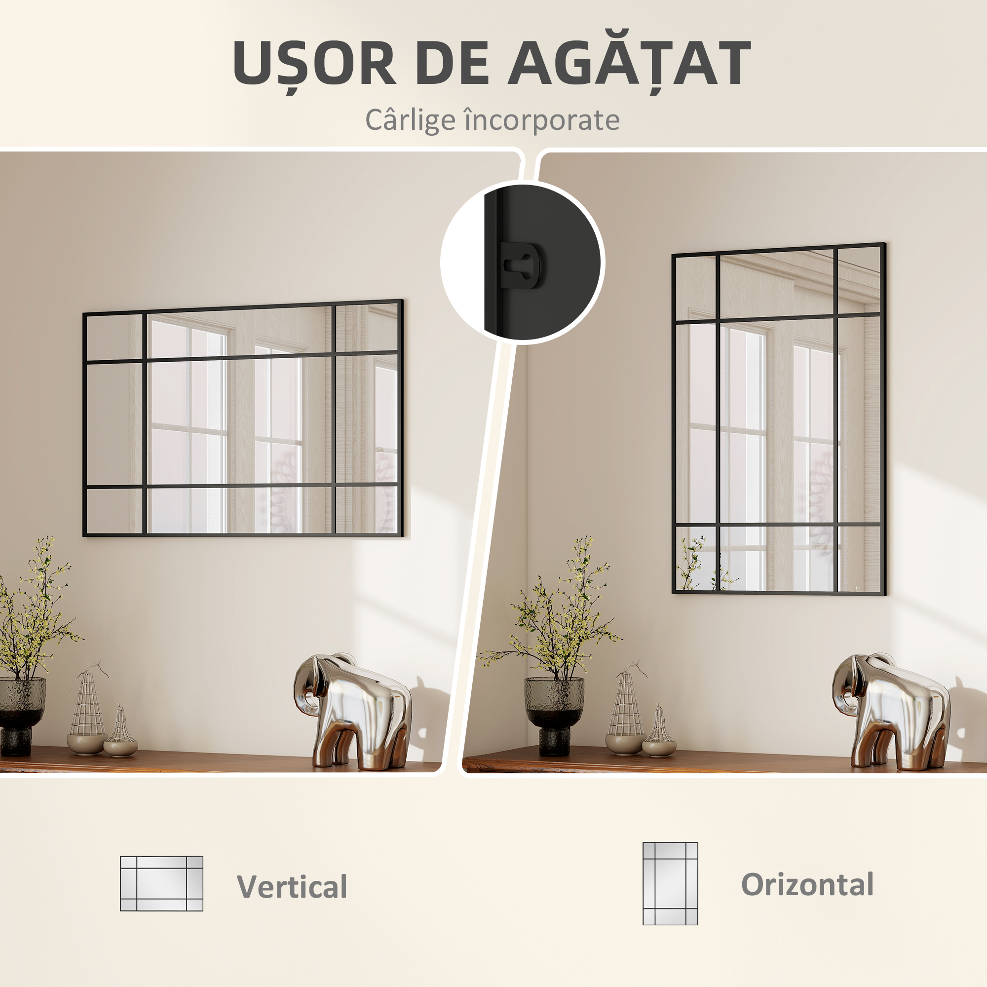  Oglinda Perete - Dreptunghiulara cu Cadru Metalic Stil Fereastra [4]